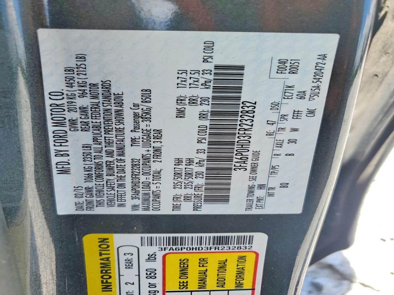 2015 Ford Fusion Se Gray vin: 3FA6P0HD3FR232832