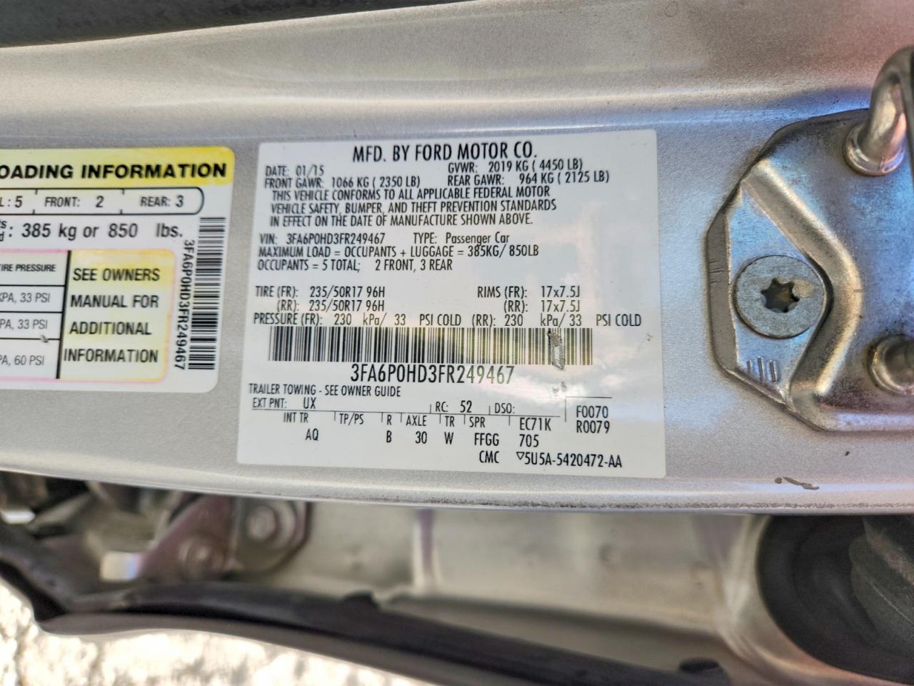 2015 Ford Fusion Se Silver vin: 3FA6P0HD3FR249467