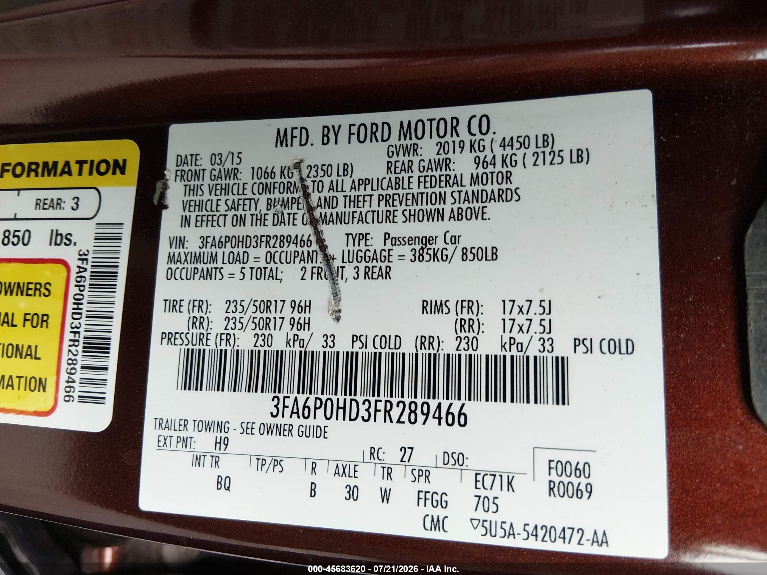 2015 Ford Fusion Se Бордовый vin: 3FA6P0HD3FR289466