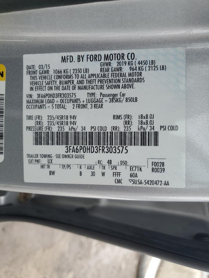 2015 Ford Fusion Se Silver vin: 3FA6P0HD3FR303575