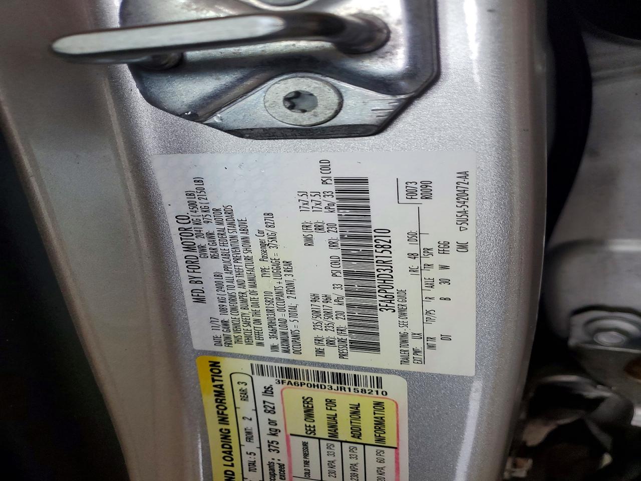 2018 Ford Fusion Se Silver vin: 3FA6P0HD3JR158210