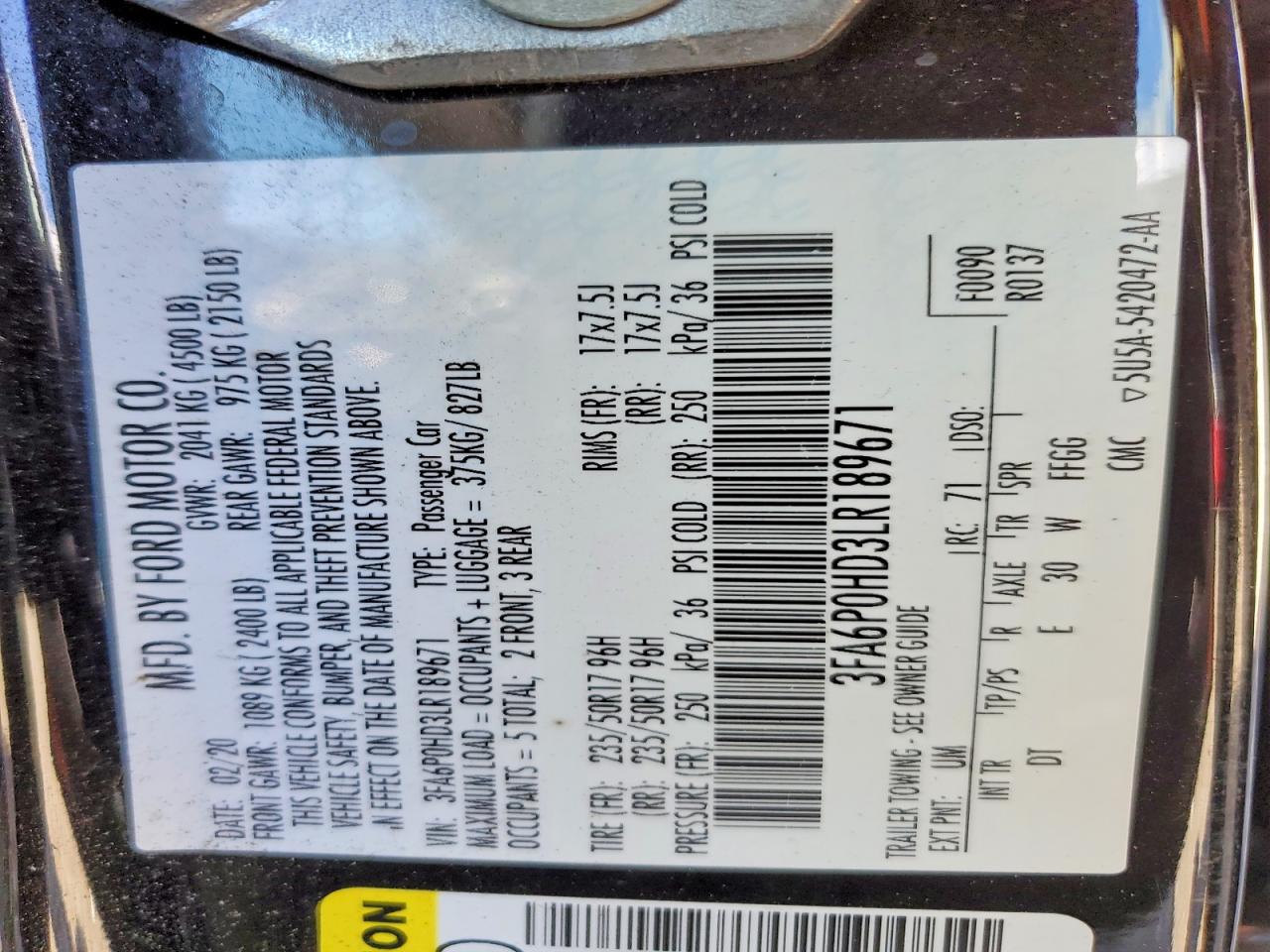 2020 Ford Fusion Se Black vin: 3FA6P0HD3LR189671