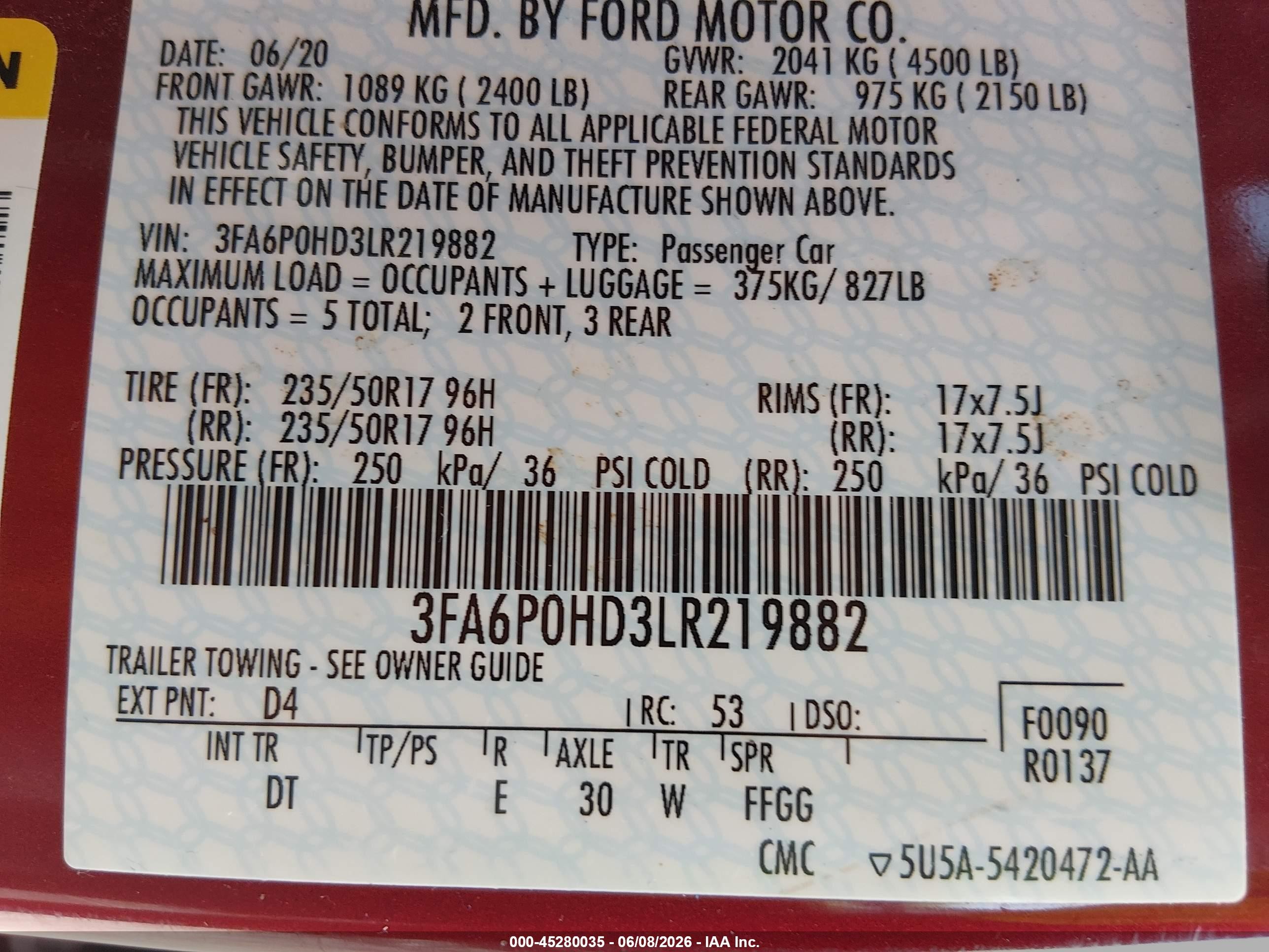 2020 Ford Fusion Se Red vin: 3FA6P0HD3LR219882