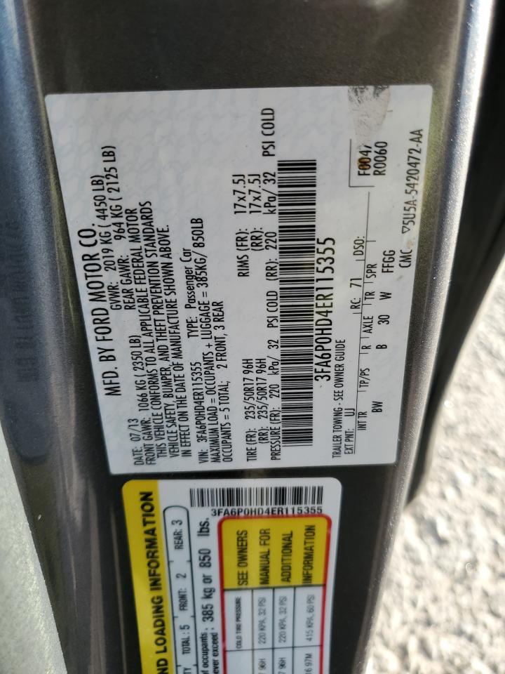 2014 Ford Fusion Se Charcoal vin: 3FA6P0HD4ER115355