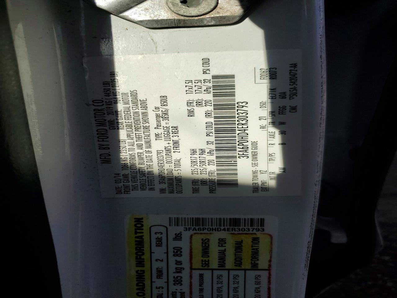 2014 Ford Fusion Se White vin: 3FA6P0HD4ER303793