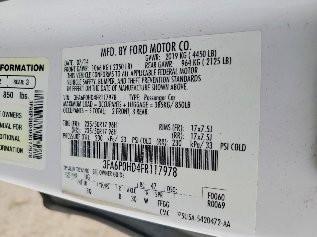 2015 Ford Fusion Se White vin: 3FA6P0HD4FR117978