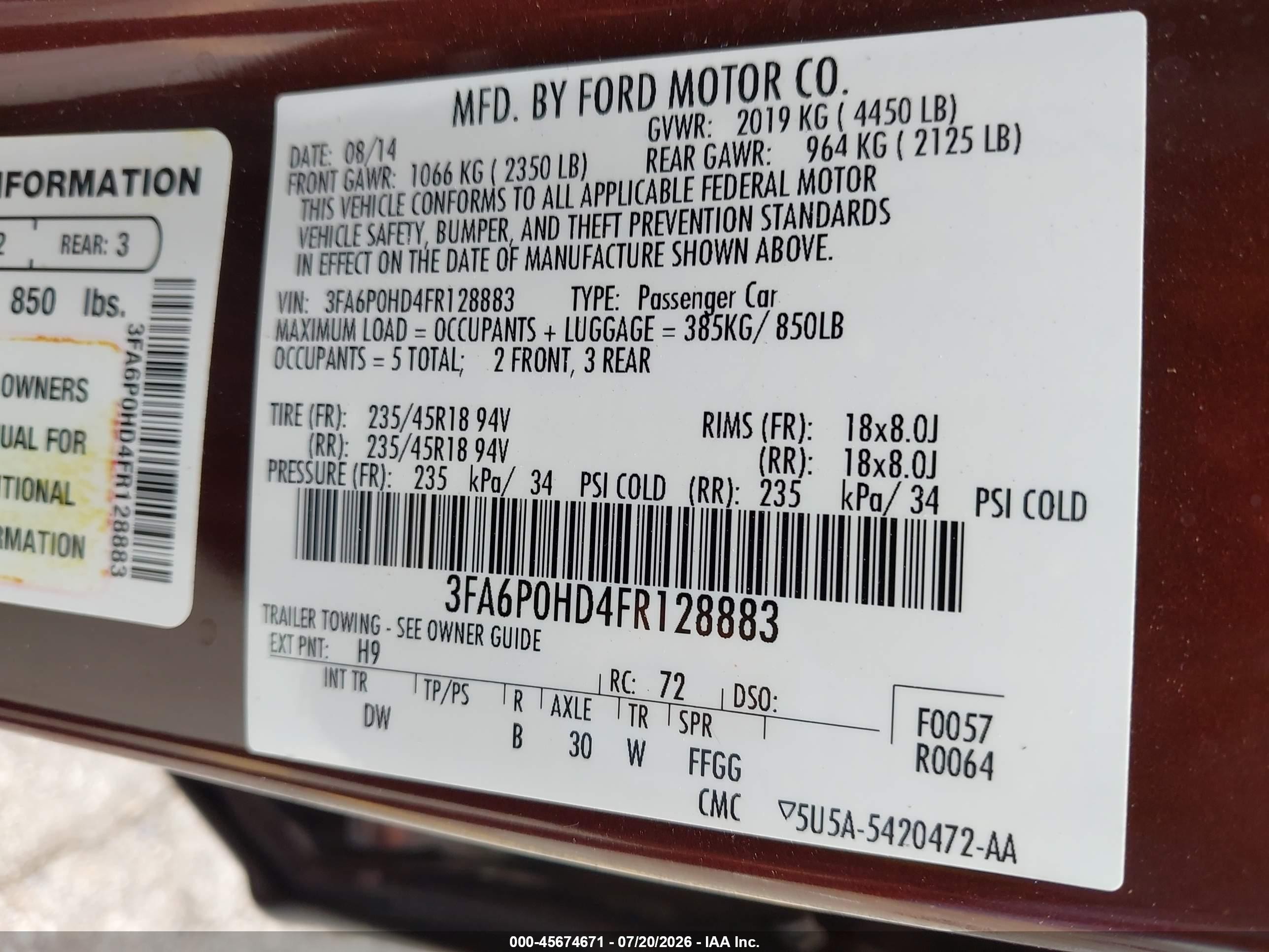 2015 Ford Fusion Se Brown vin: 3FA6P0HD4FR128883
