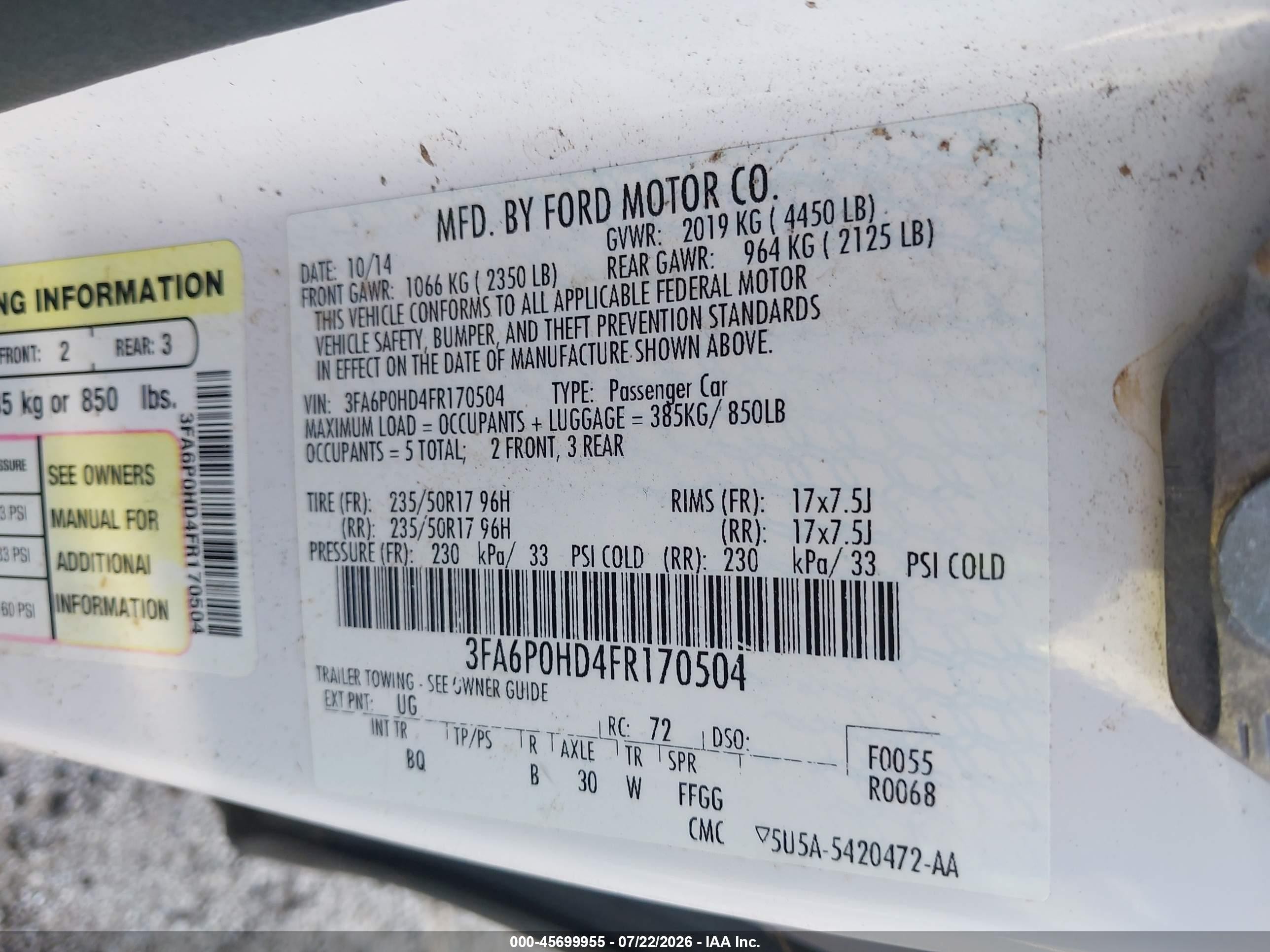 2015 Ford Fusion Se White vin: 3FA6P0HD4FR170504