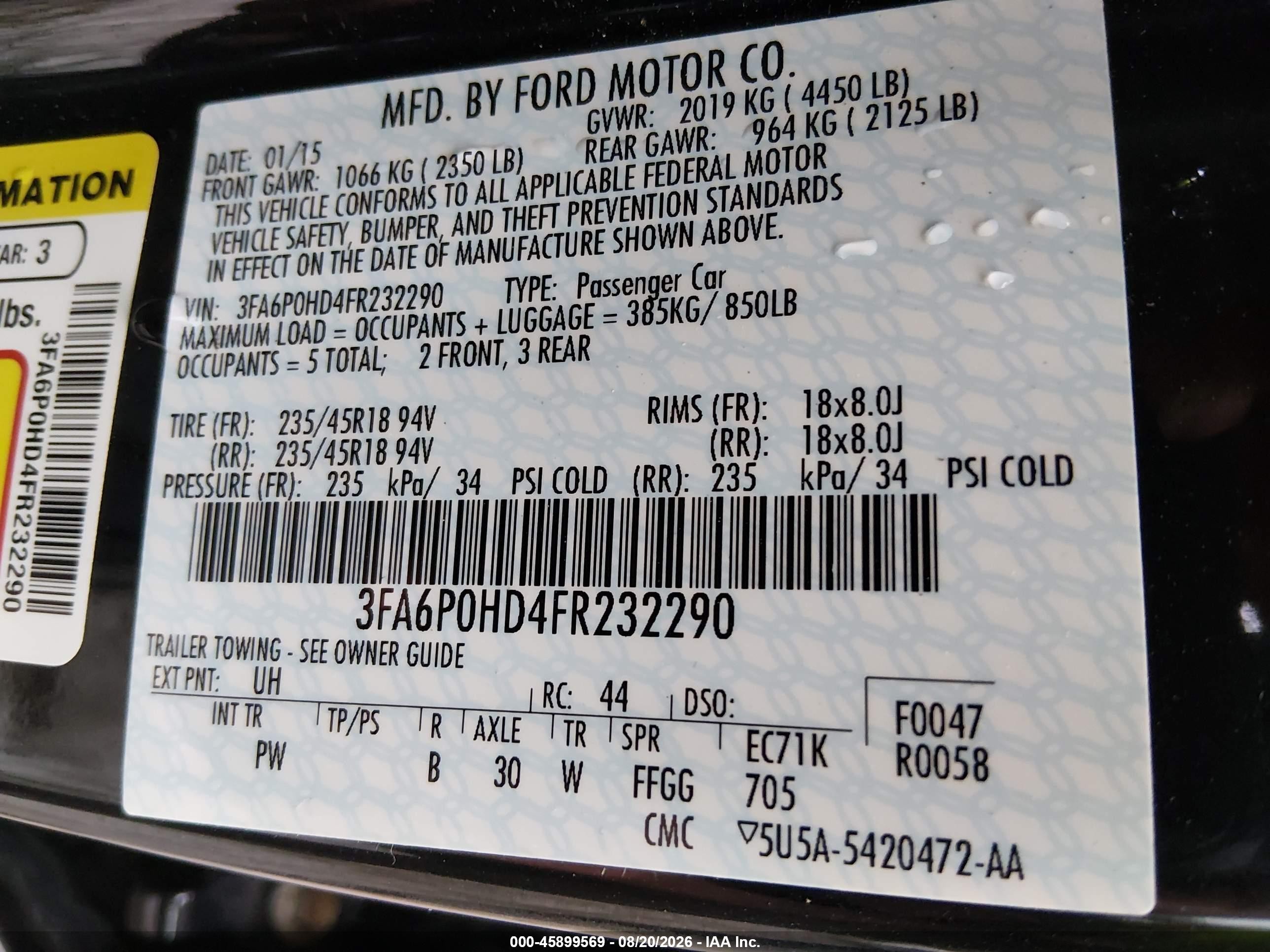 2015 Ford Fusion Se Black vin: 3FA6P0HD4FR232290