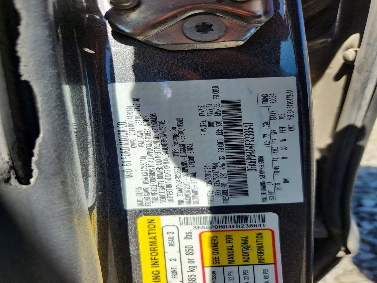 2015 Ford Fusion Se Gray vin: 3FA6P0HD4FR238641