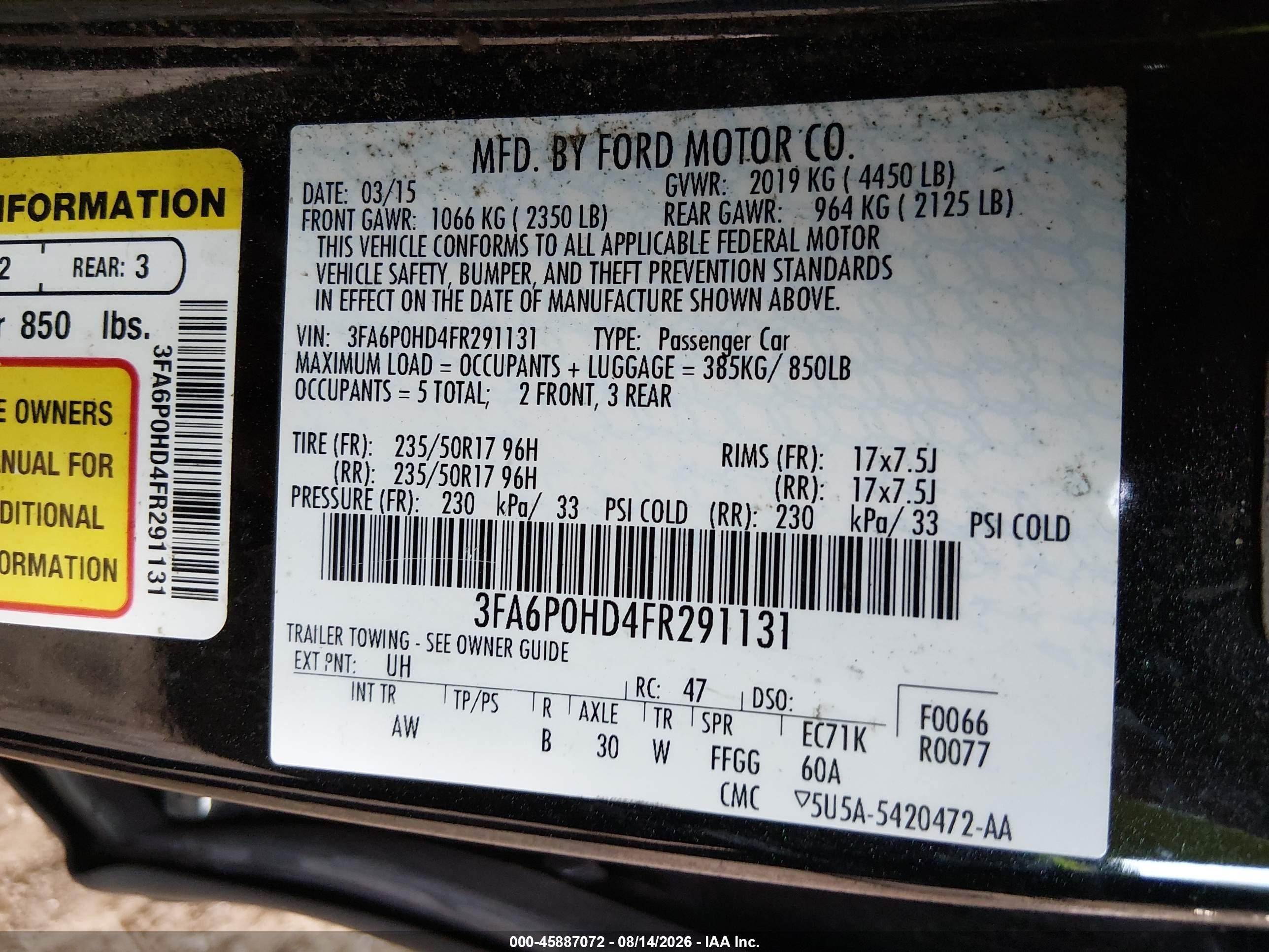 2015 Ford Fusion Se Black vin: 3FA6P0HD4FR291131