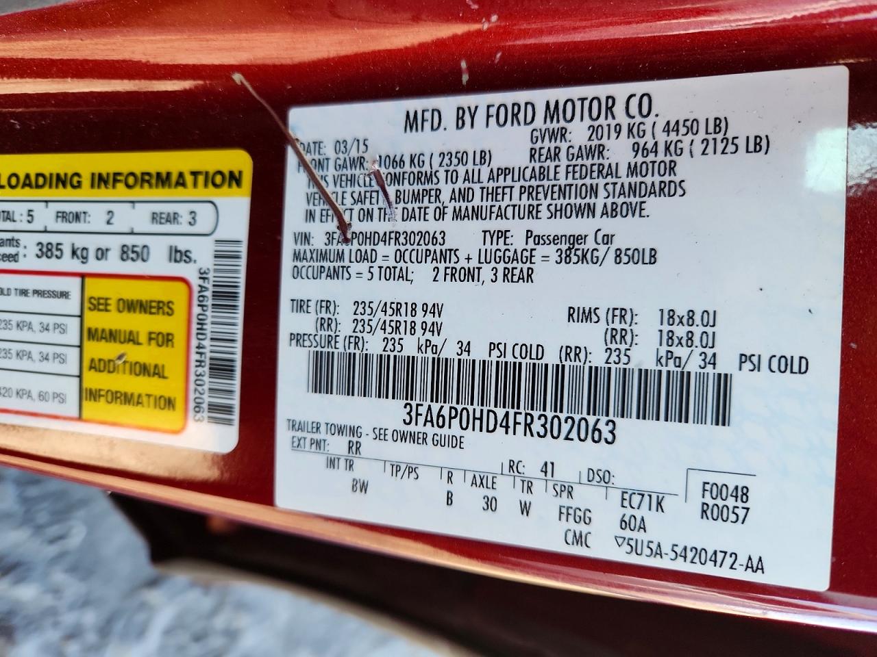 2015 Ford Fusion Se Red vin: 3FA6P0HD4FR302063