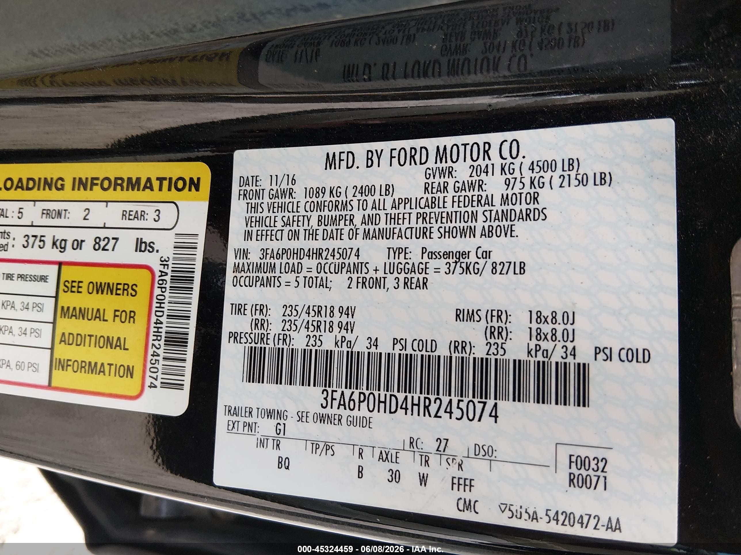 2017 Ford Fusion Se Black vin: 3FA6P0HD4HR245074