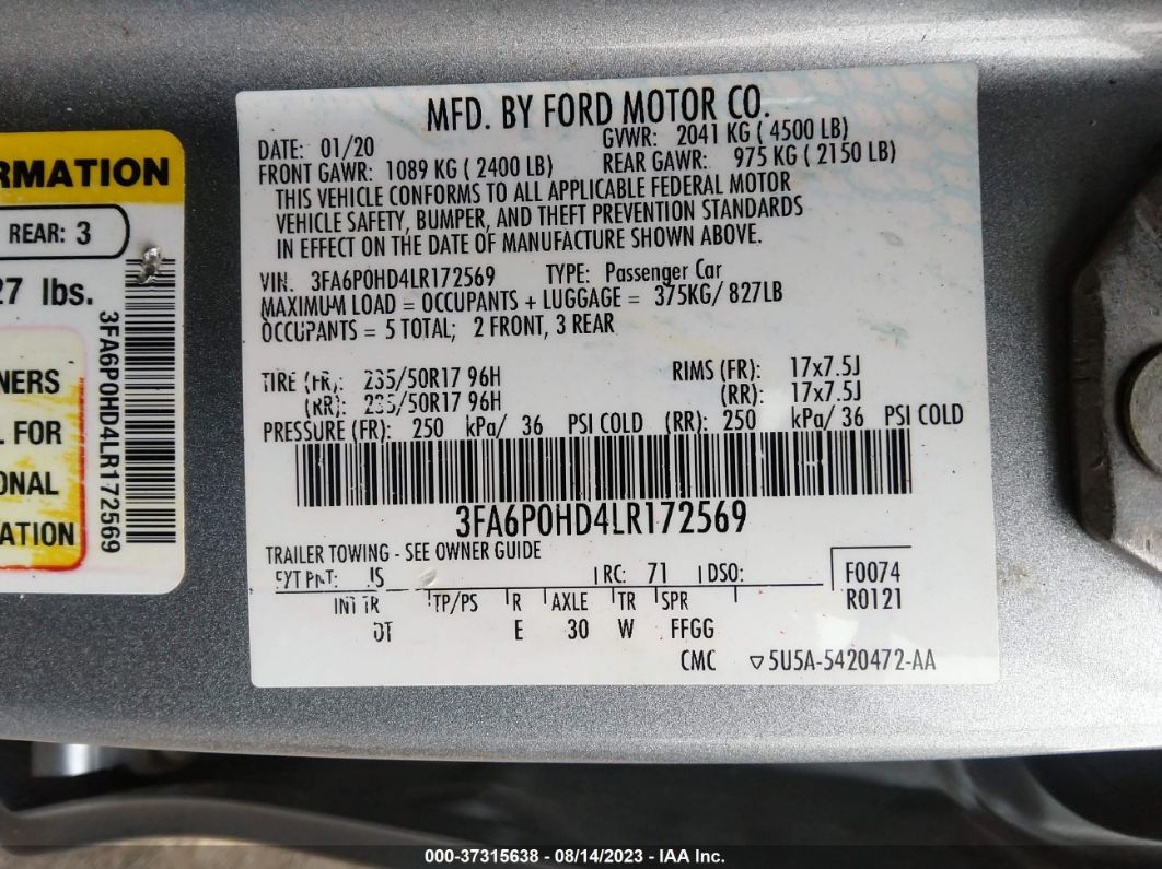 2020 Ford Fusion Se Серебряный vin: 3FA6P0HD4LR172569