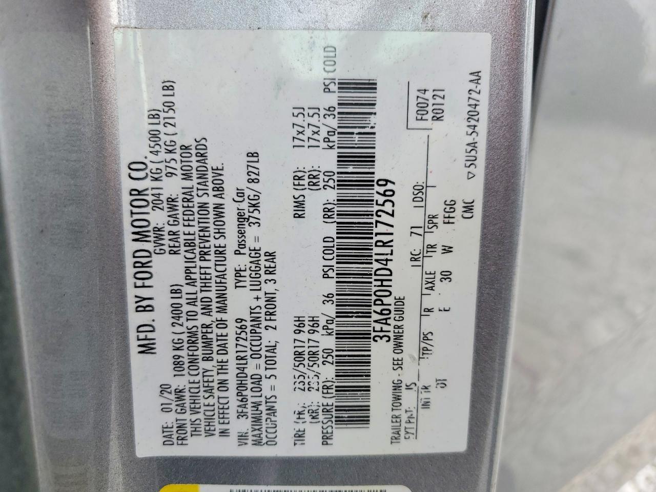2020 Ford Fusion Se Серебряный vin: 3FA6P0HD4LR172569