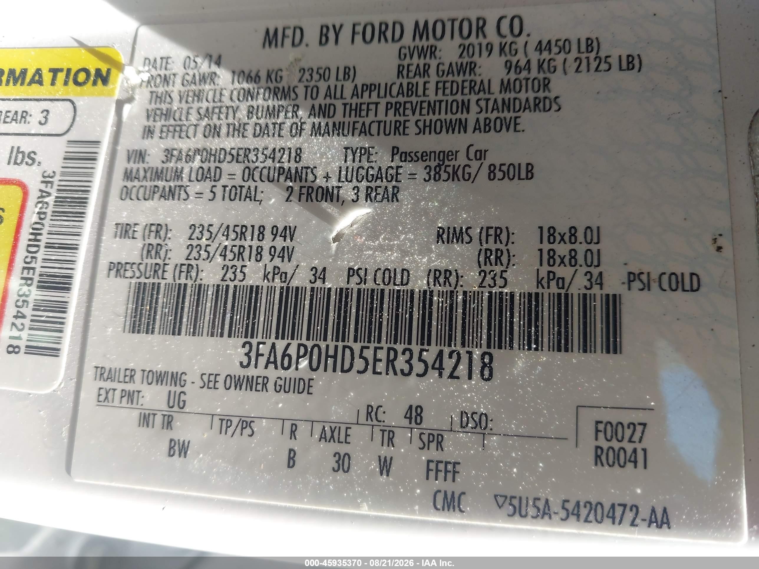 2014 Ford Fusion Se White vin: 3FA6P0HD5ER354218