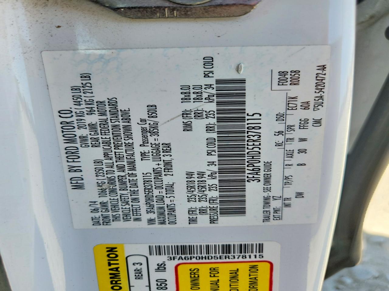 2014 Ford Fusion Se White vin: 3FA6P0HD5ER378115
