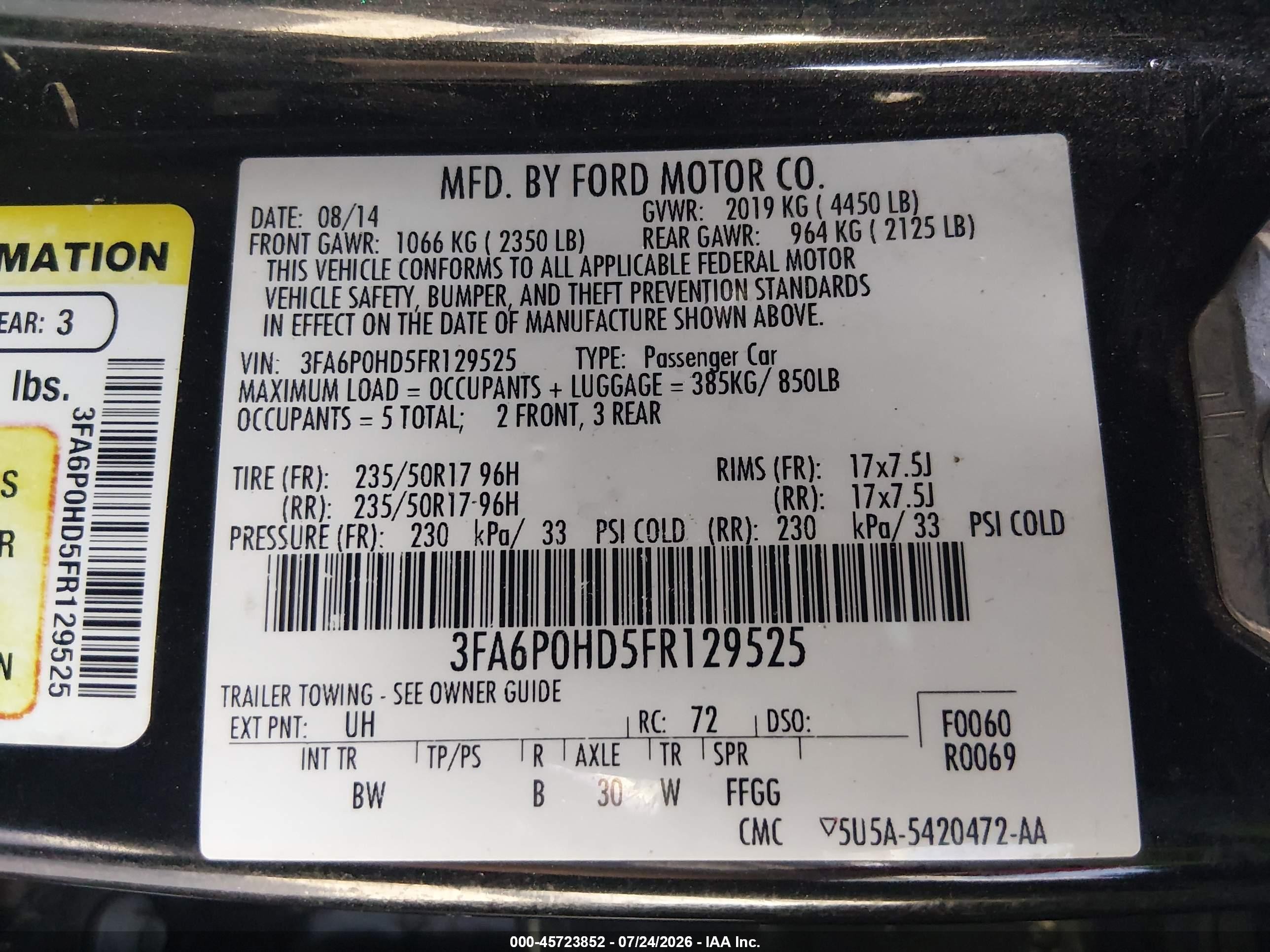 2015 Ford Fusion Se Черный vin: 3FA6P0HD5FR129525