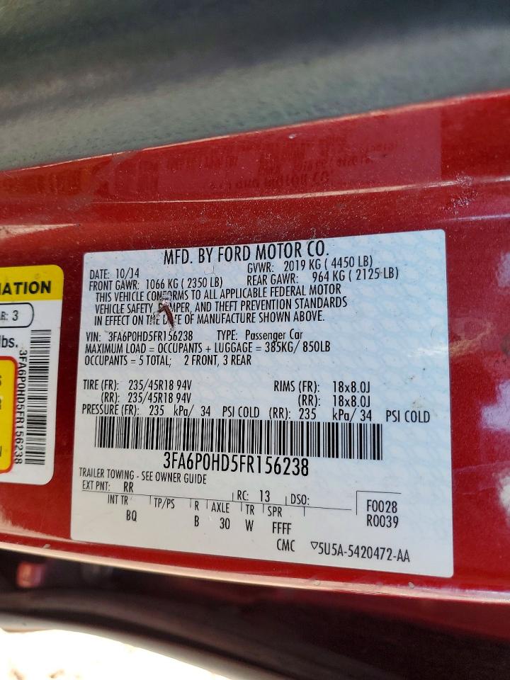 2015 Ford Fusion Se Red vin: 3FA6P0HD5FR156238