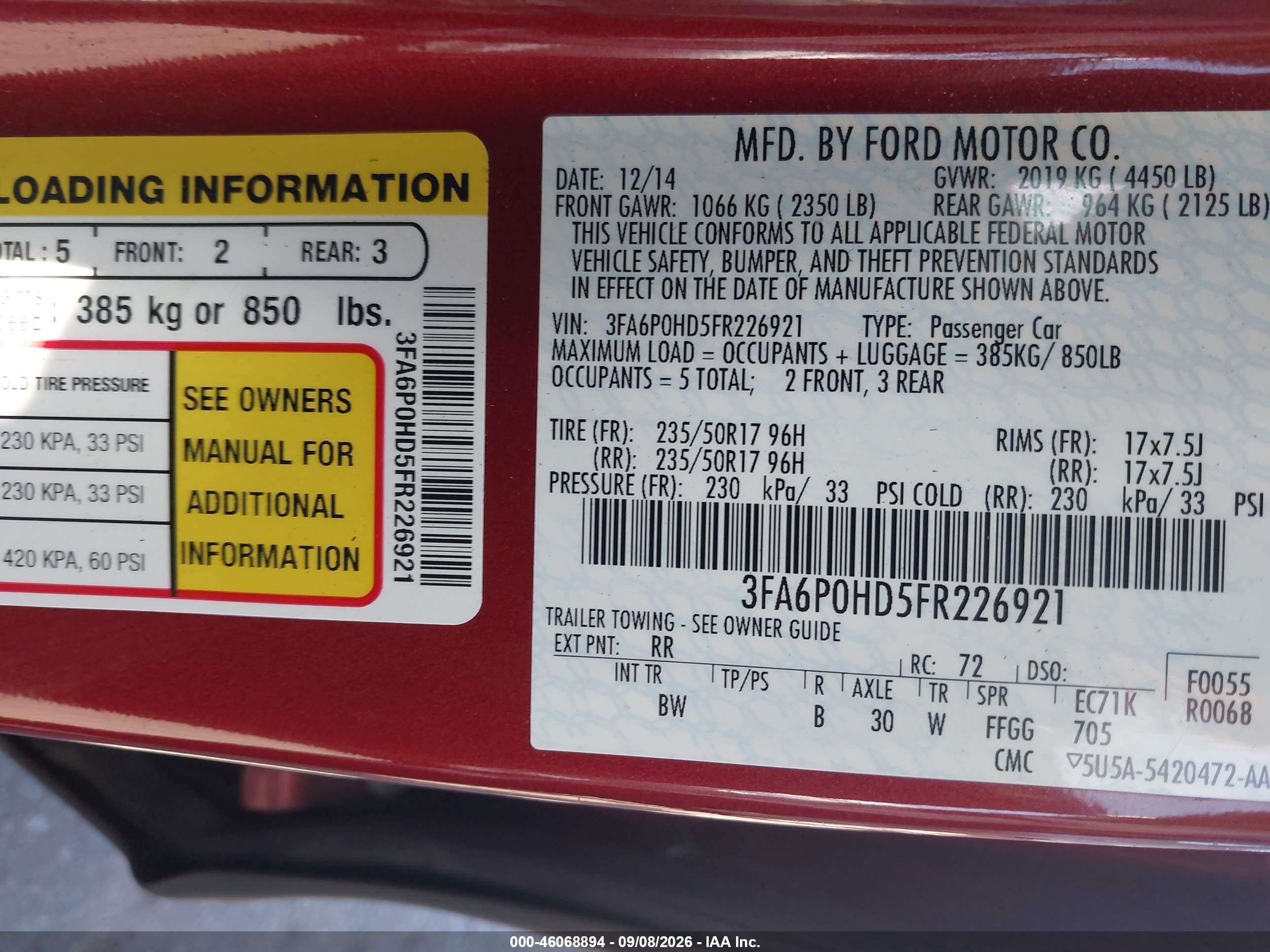 2015 Ford Fusion Se Red vin: 3FA6P0HD5FR226921