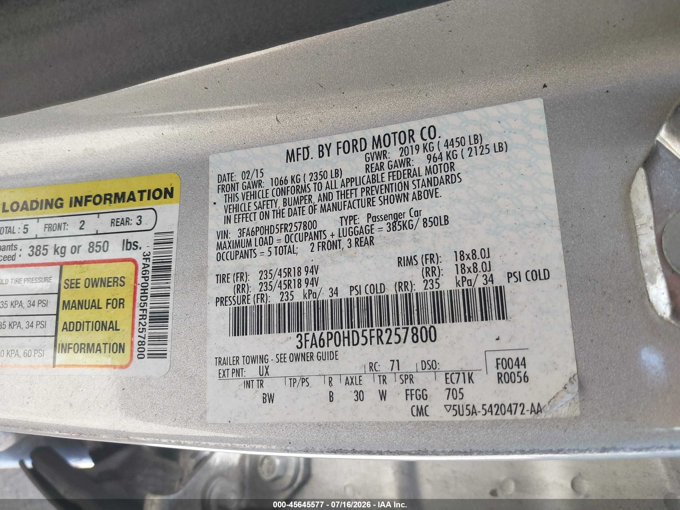 2015 Ford Fusion Se Gray vin: 3FA6P0HD5FR257800
