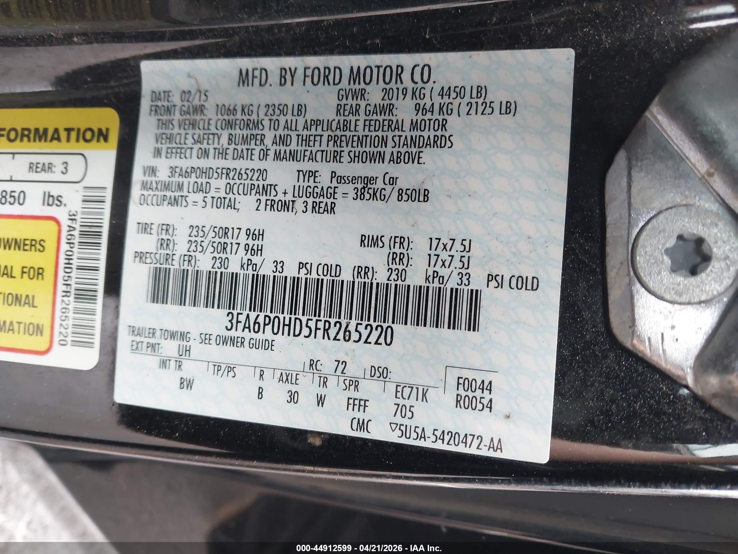 2015 Ford Fusion Se Черный vin: 3FA6P0HD5FR265220