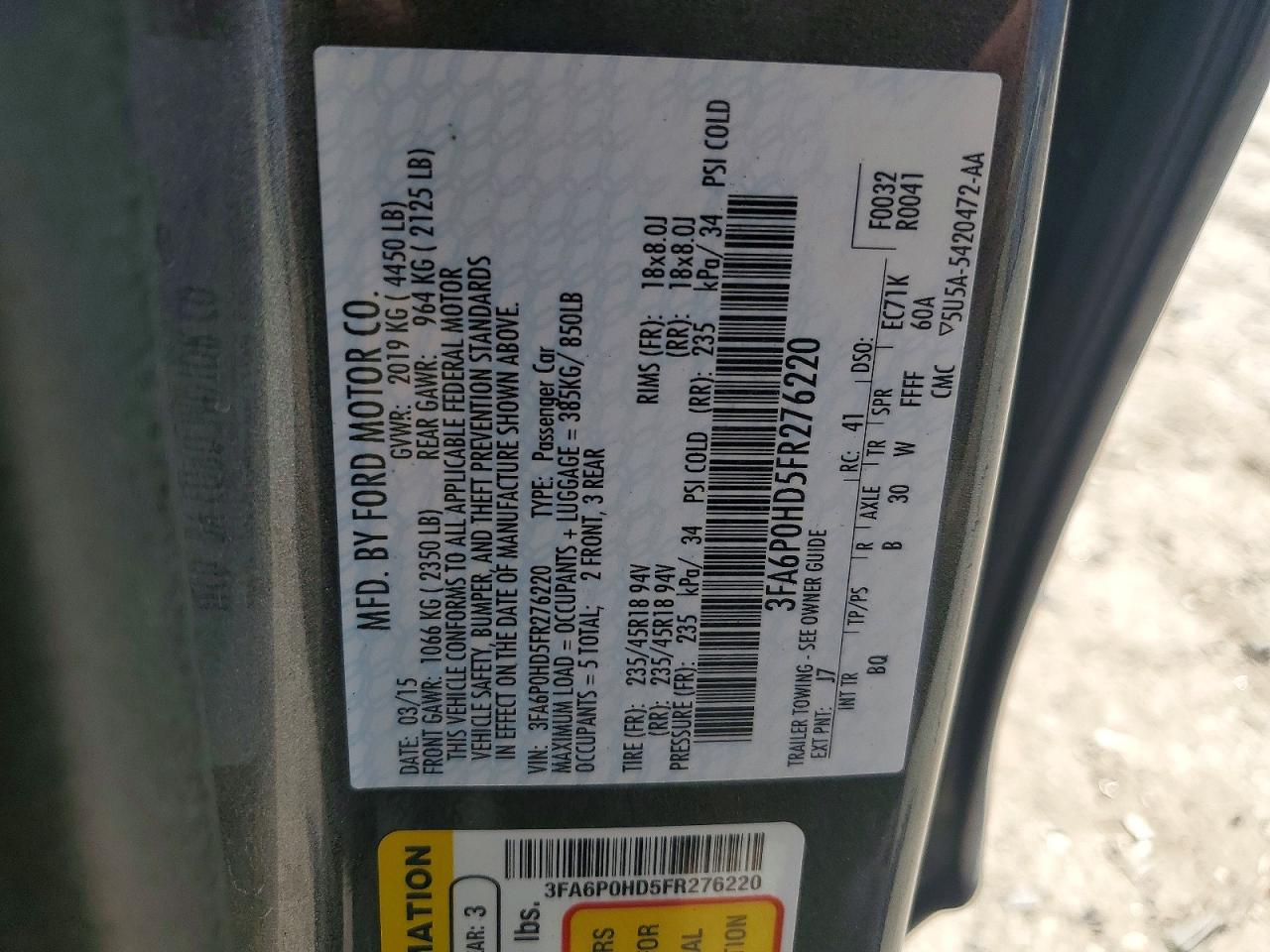 2015 Ford Fusion Se Gray vin: 3FA6P0HD5FR276220