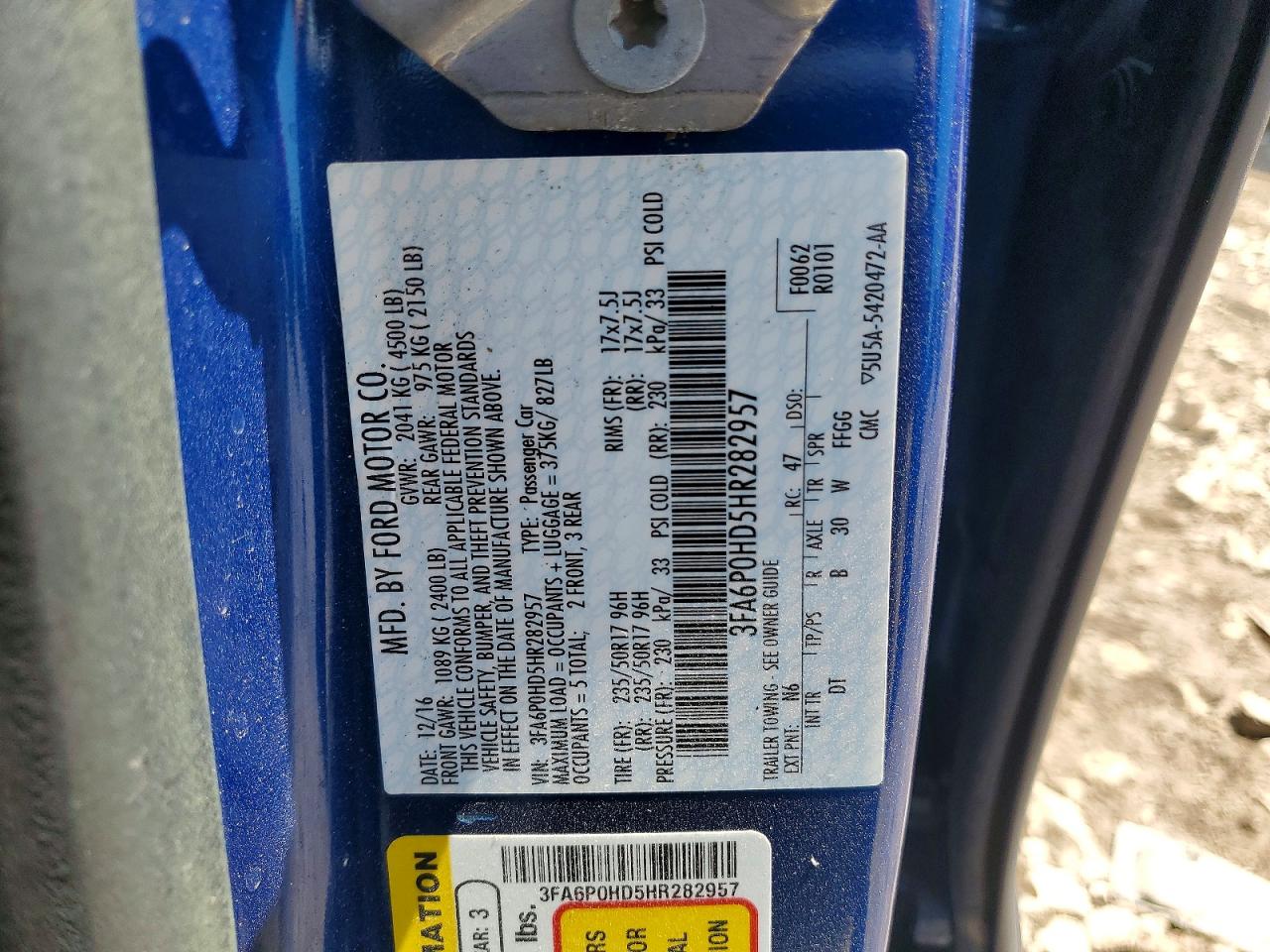 2017 Ford Fusion Se Blue vin: 3FA6P0HD5HR282957