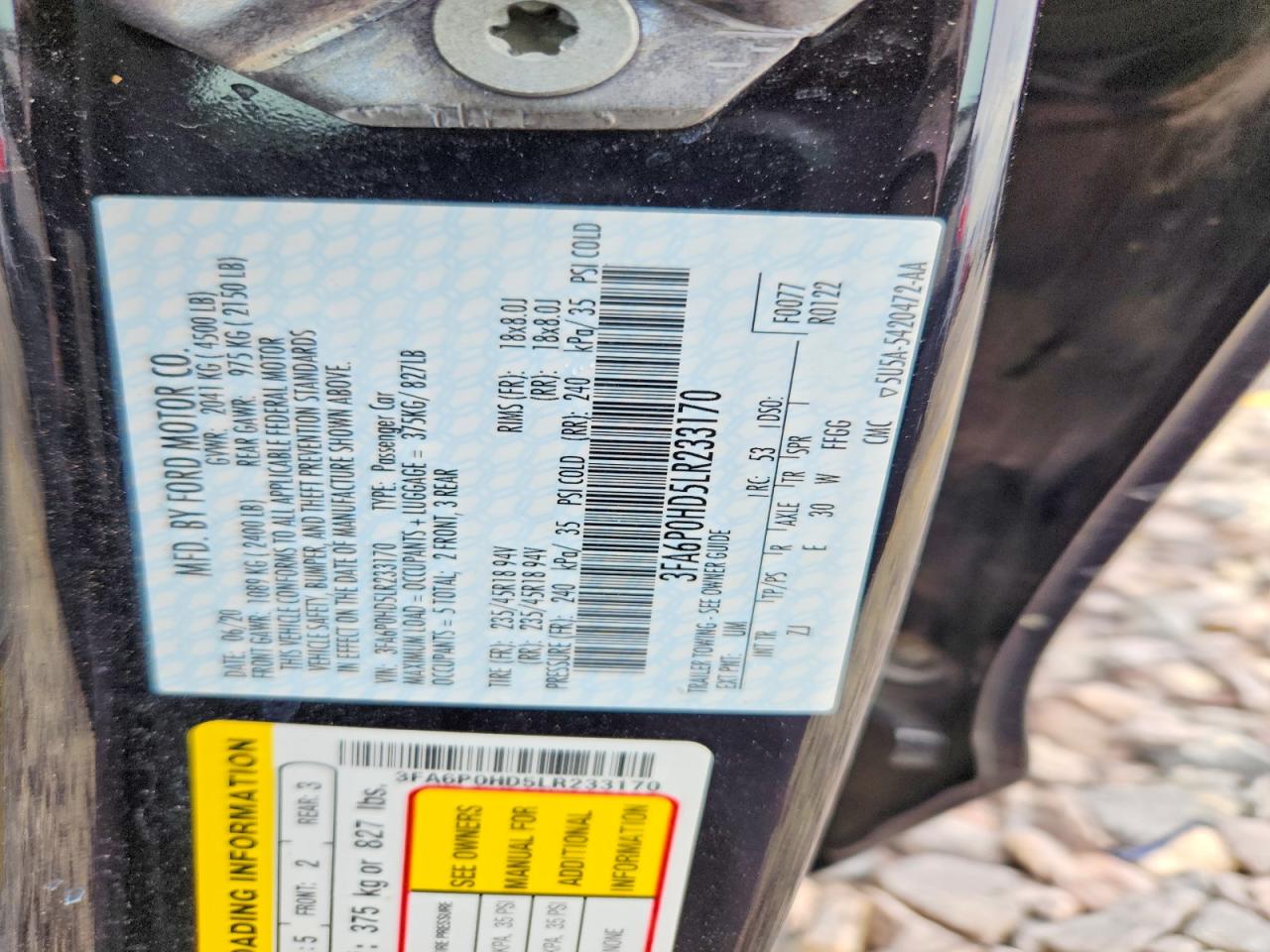 2020 Ford Fusion Se Black vin: 3FA6P0HD5LR233170
