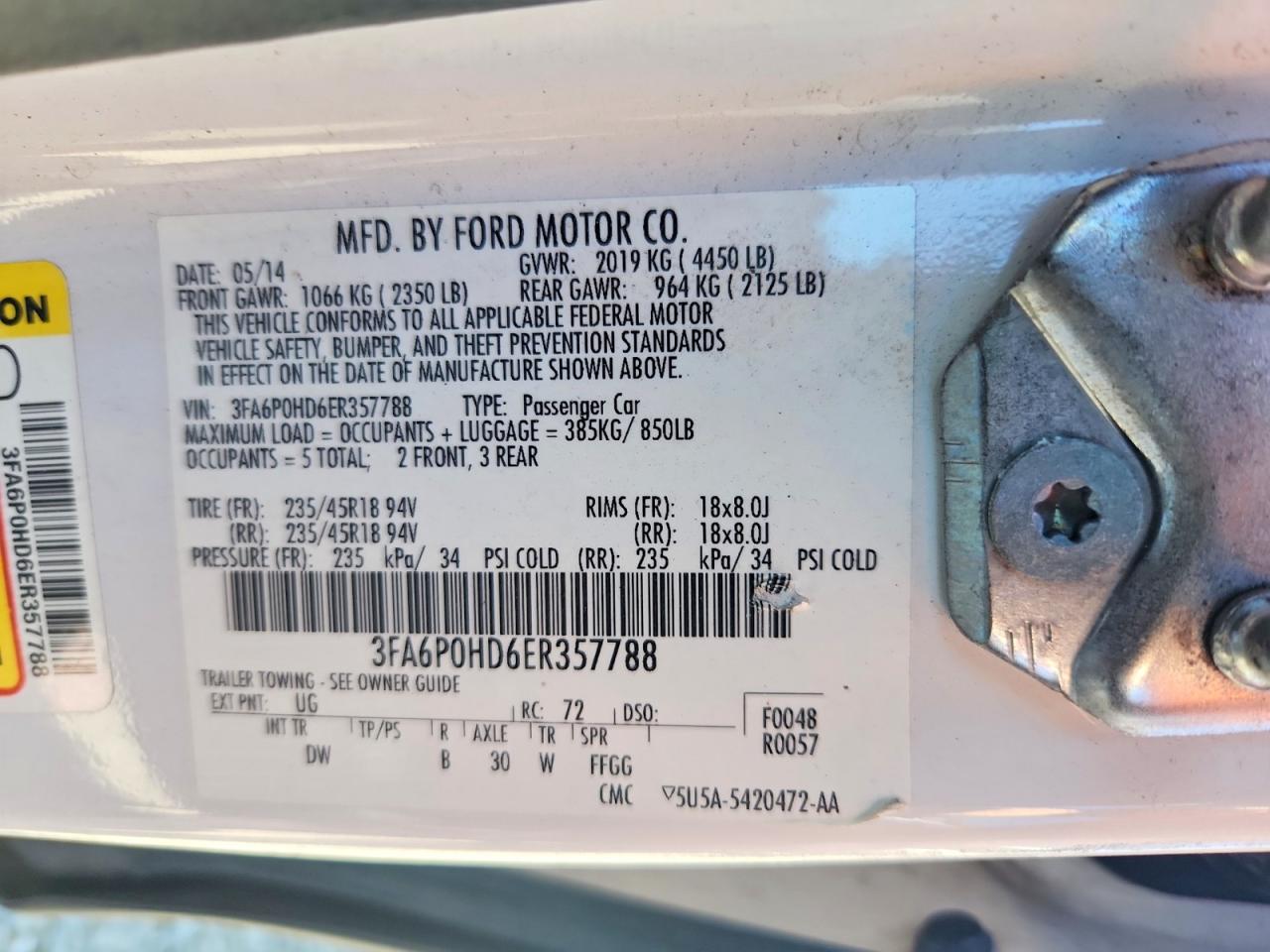 2014 Ford Fusion Se White vin: 3FA6P0HD6ER357788