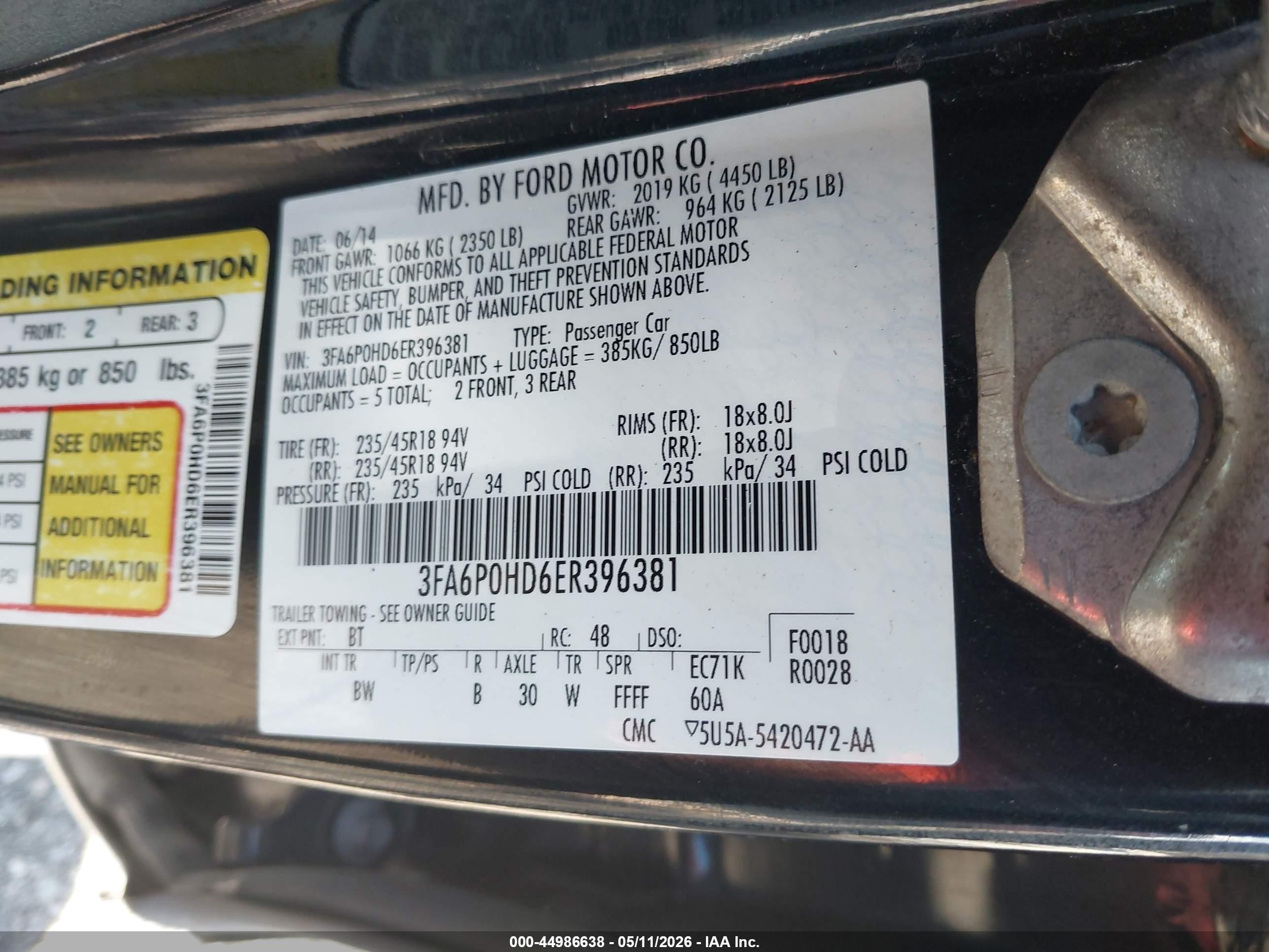 2014 Ford Fusion Se Black vin: 3FA6P0HD6ER396381