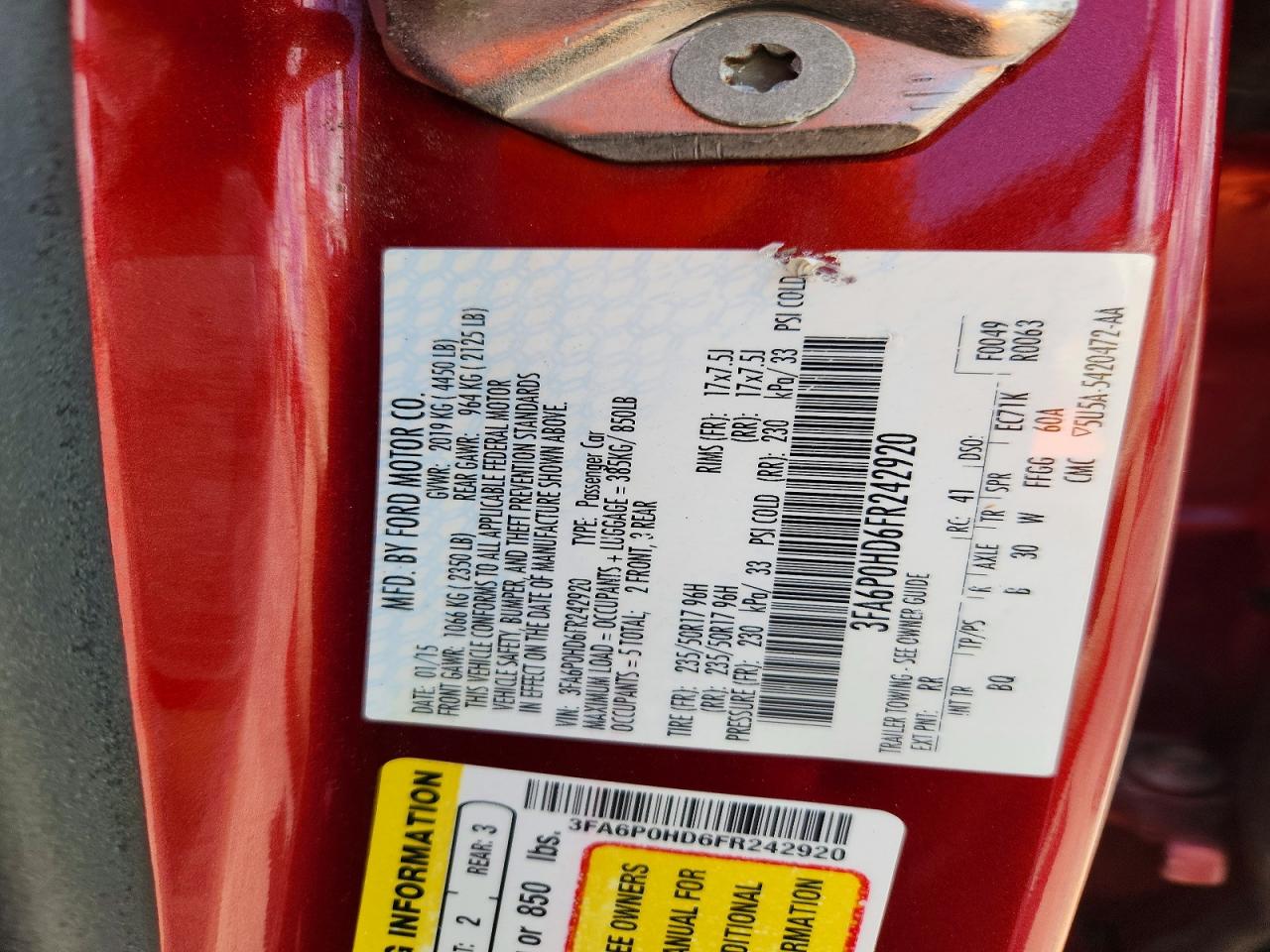 2015 Ford Fusion Se Red vin: 3FA6P0HD6FR242920