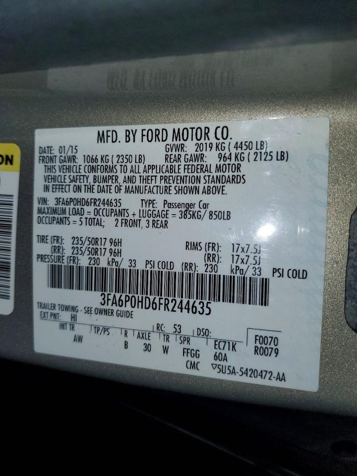 2015 Ford Fusion Se Tan vin: 3FA6P0HD6FR244635