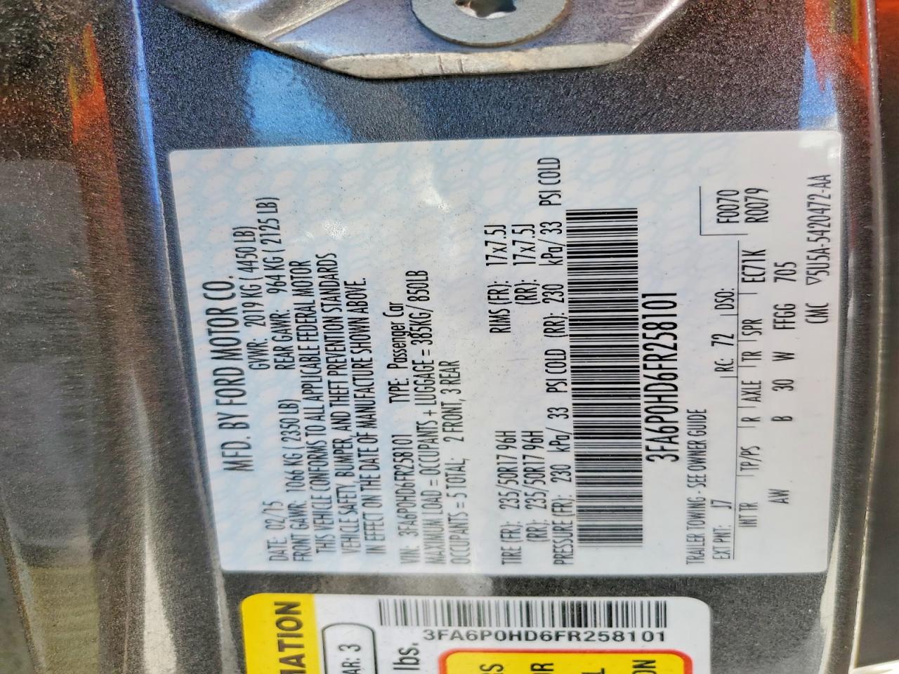 2015 Ford Fusion Se Угольный vin: 3FA6P0HD6FR258101