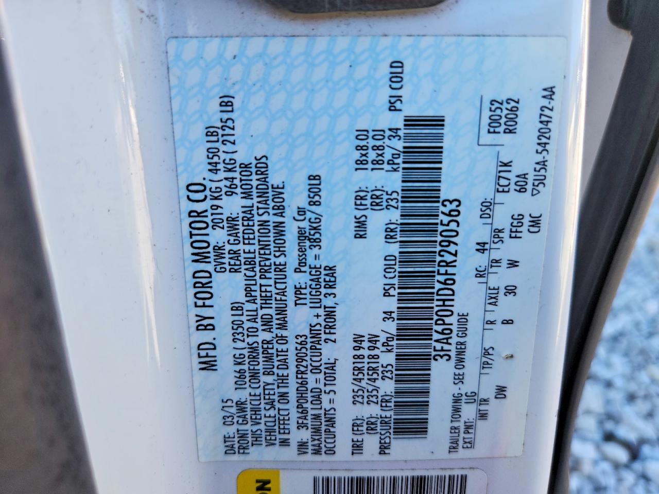 2015 Ford Fusion Se Белый vin: 3FA6P0HD6FR290563