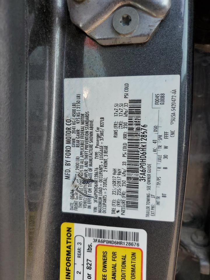 2017 Ford Fusion Se Gray vin: 3FA6P0HD6HR128676