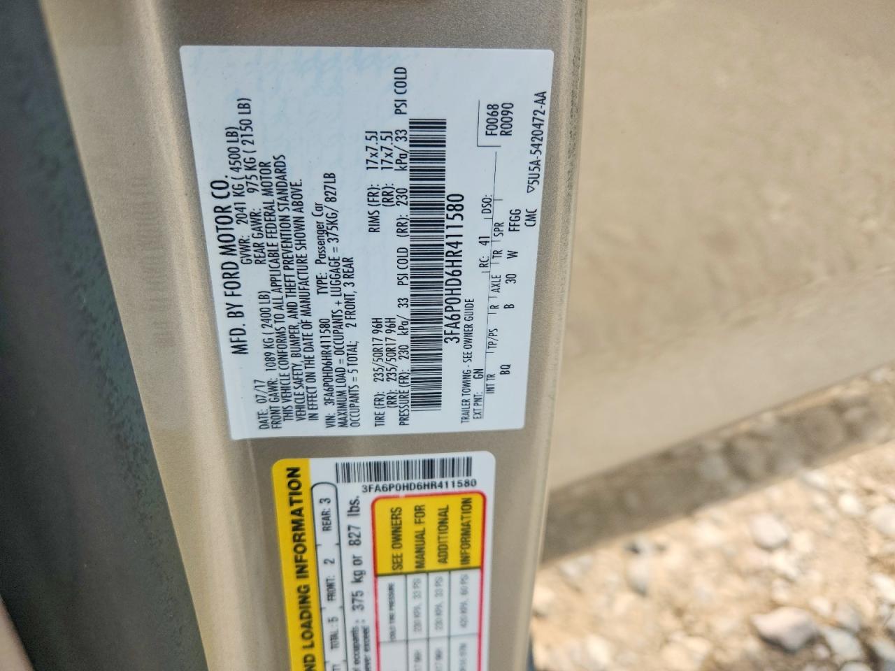 2017 Ford Fusion Se Tan vin: 3FA6P0HD6HR411580