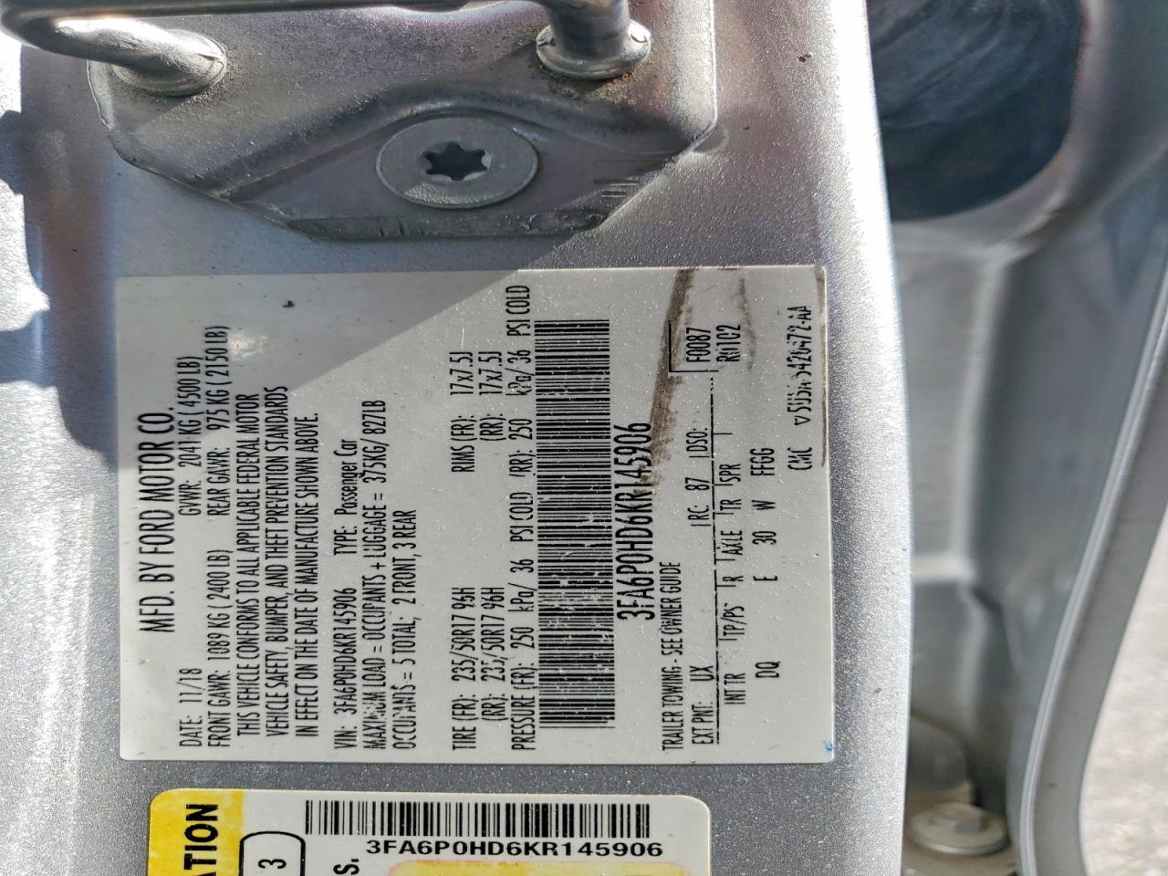 2019 Ford Fusion Se Silver vin: 3FA6P0HD6KR145906