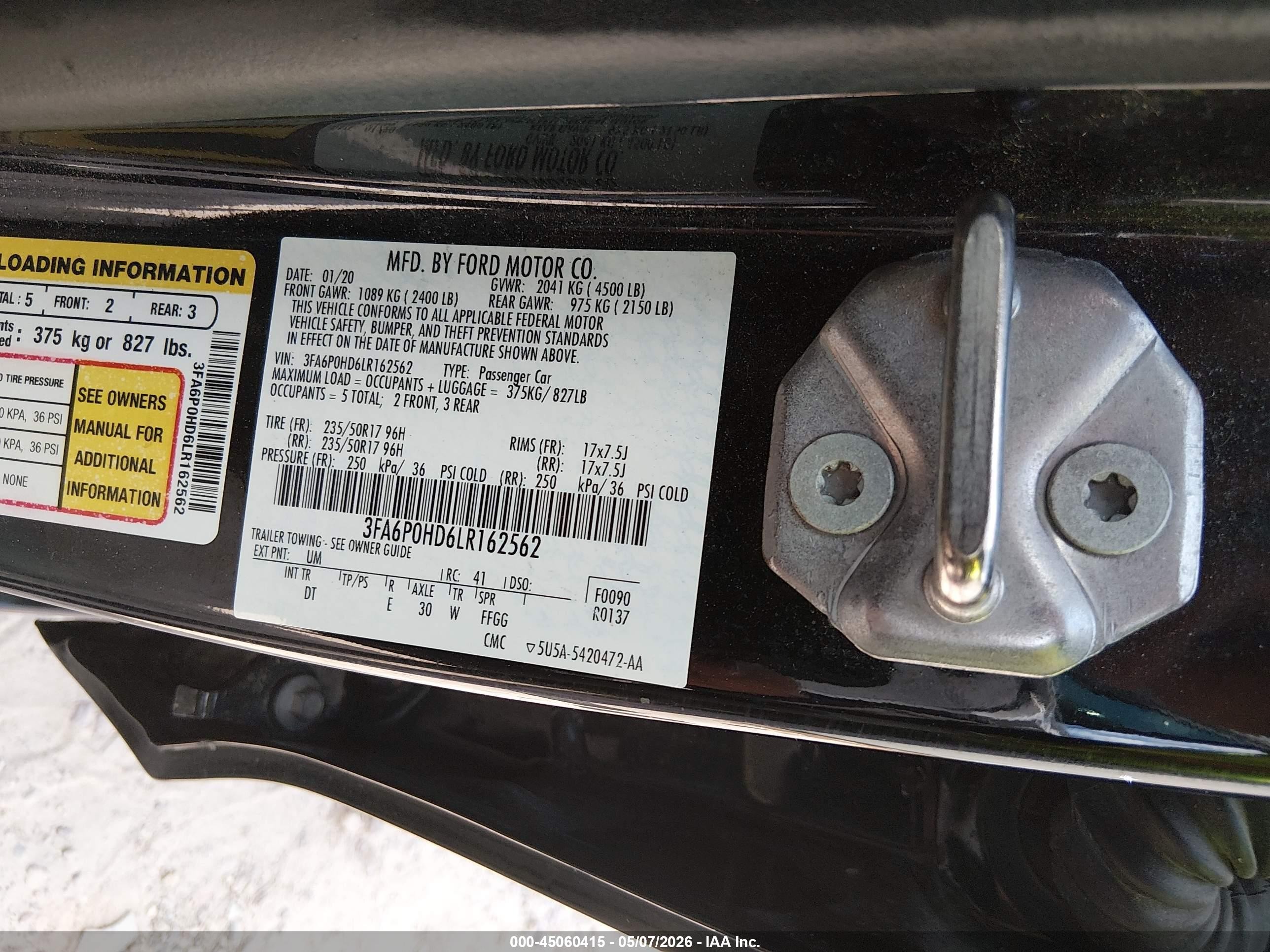 2020 Ford Fusion Se Black vin: 3FA6P0HD6LR162562