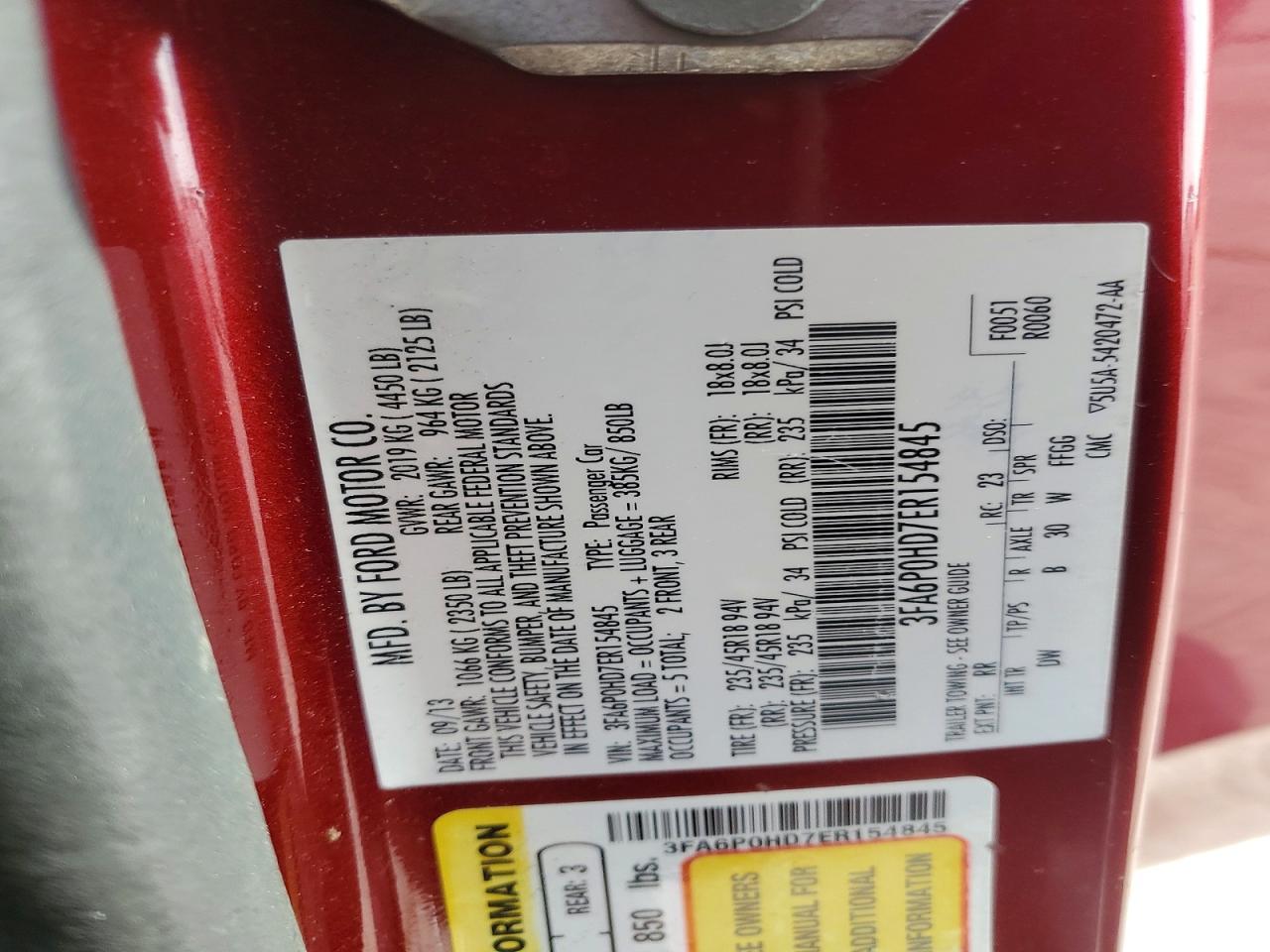 2014 Ford Fusion Se Red vin: 3FA6P0HD7ER154845