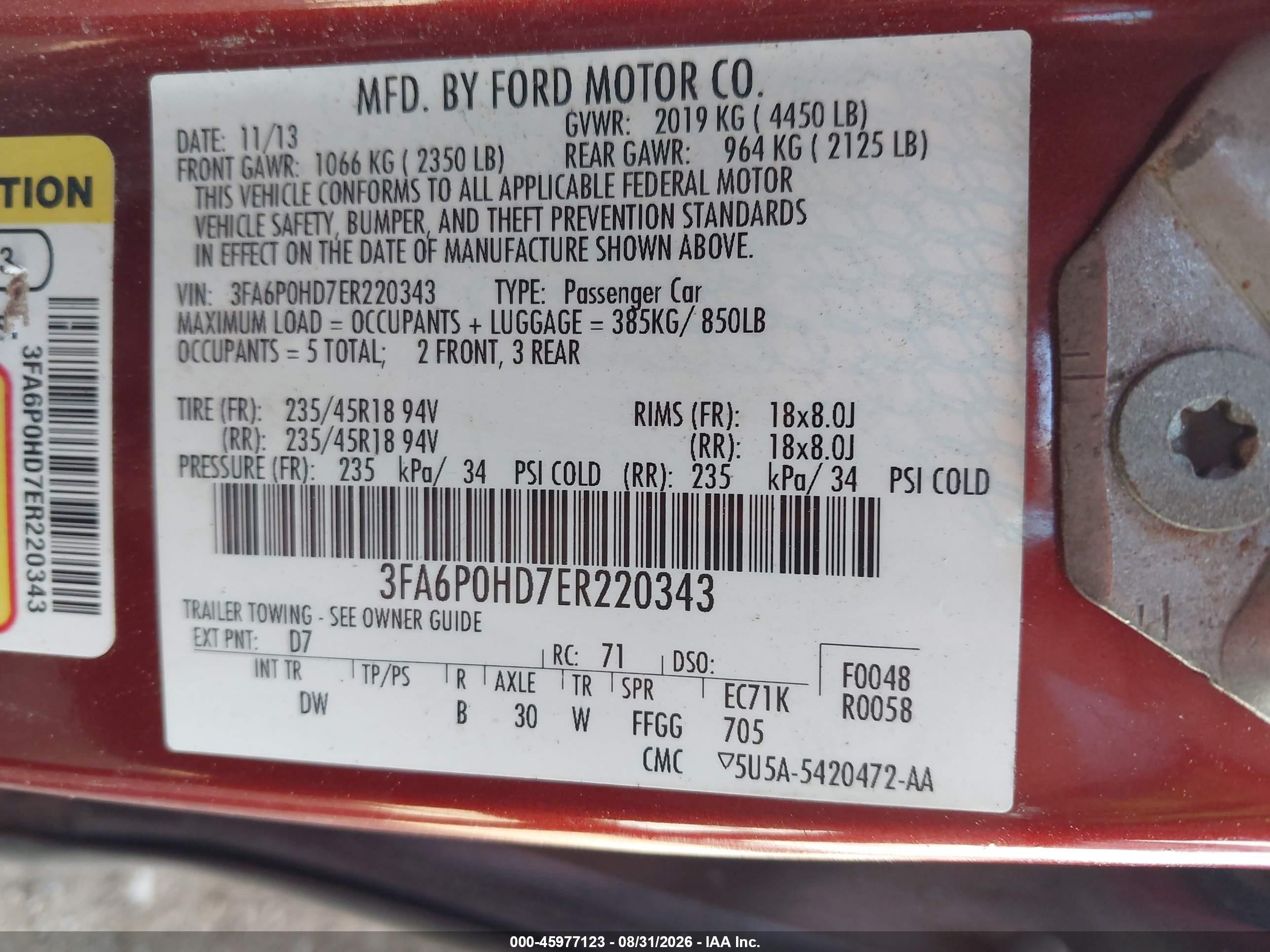 2014 Ford Fusion Se Burgundy vin: 3FA6P0HD7ER220343