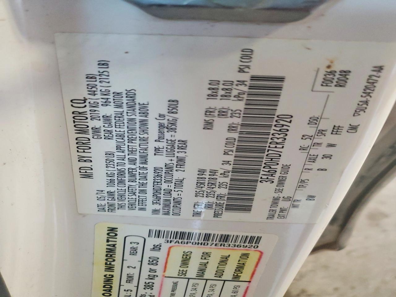 2014 Ford Fusion Se White vin: 3FA6P0HD7ER336920