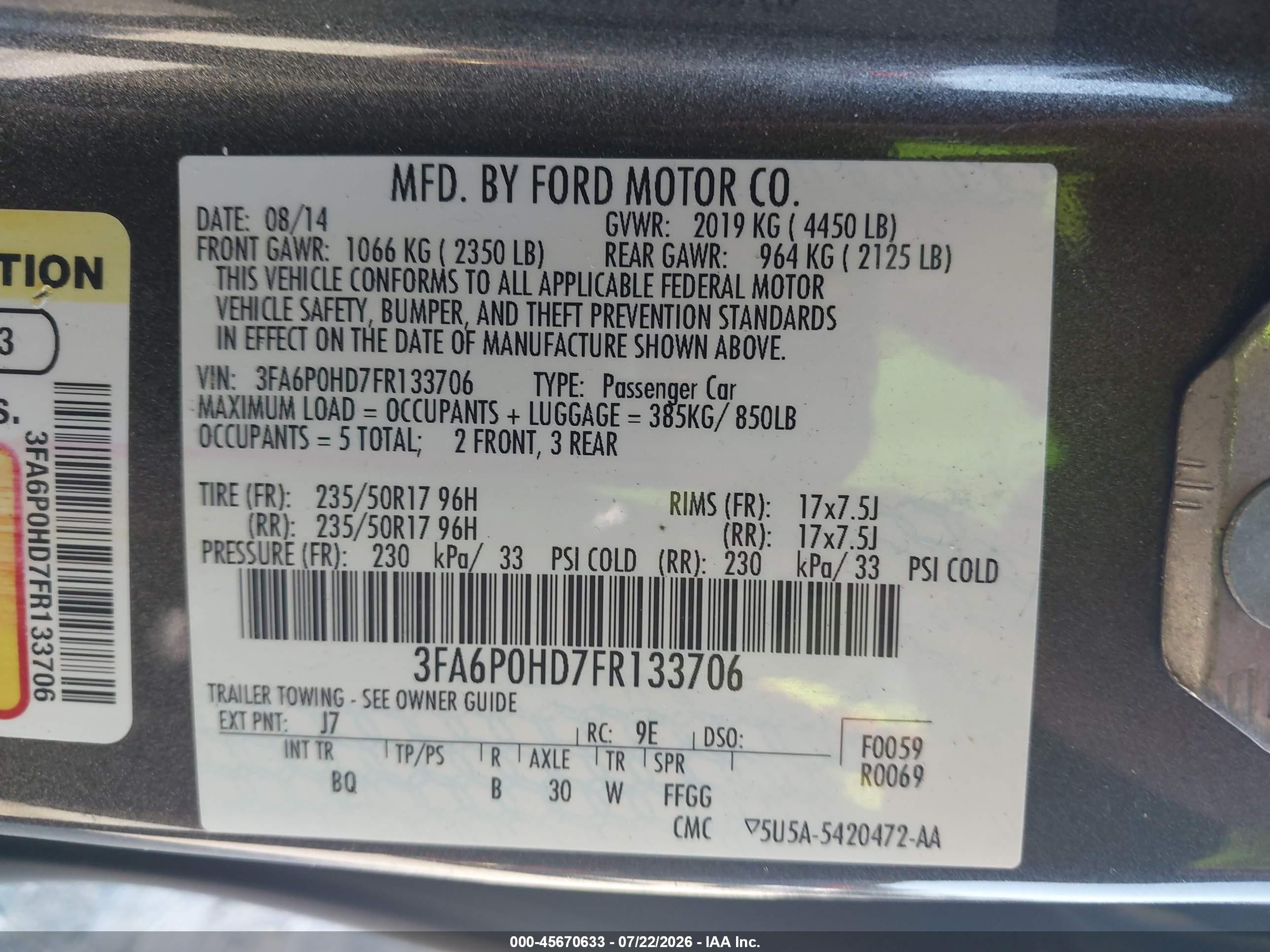 2015 Ford Fusion Se Gray vin: 3FA6P0HD7FR133706