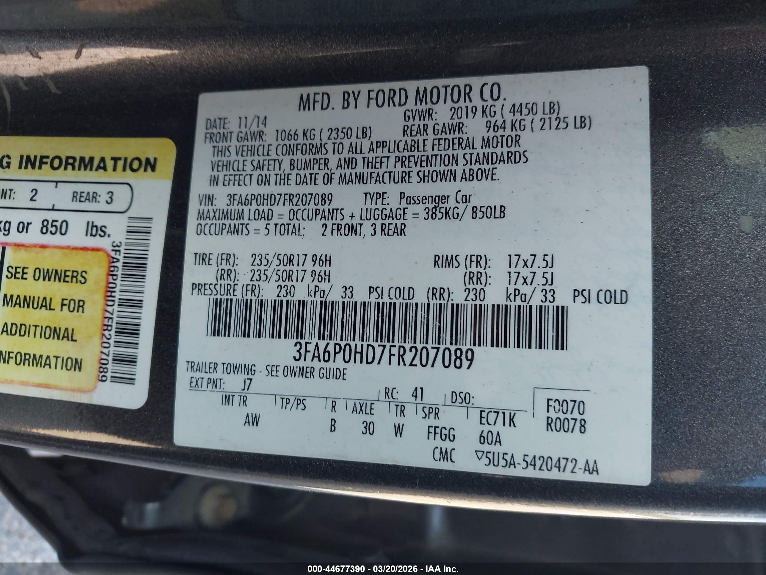 2015 Ford Fusion Se Серый vin: 3FA6P0HD7FR207089
