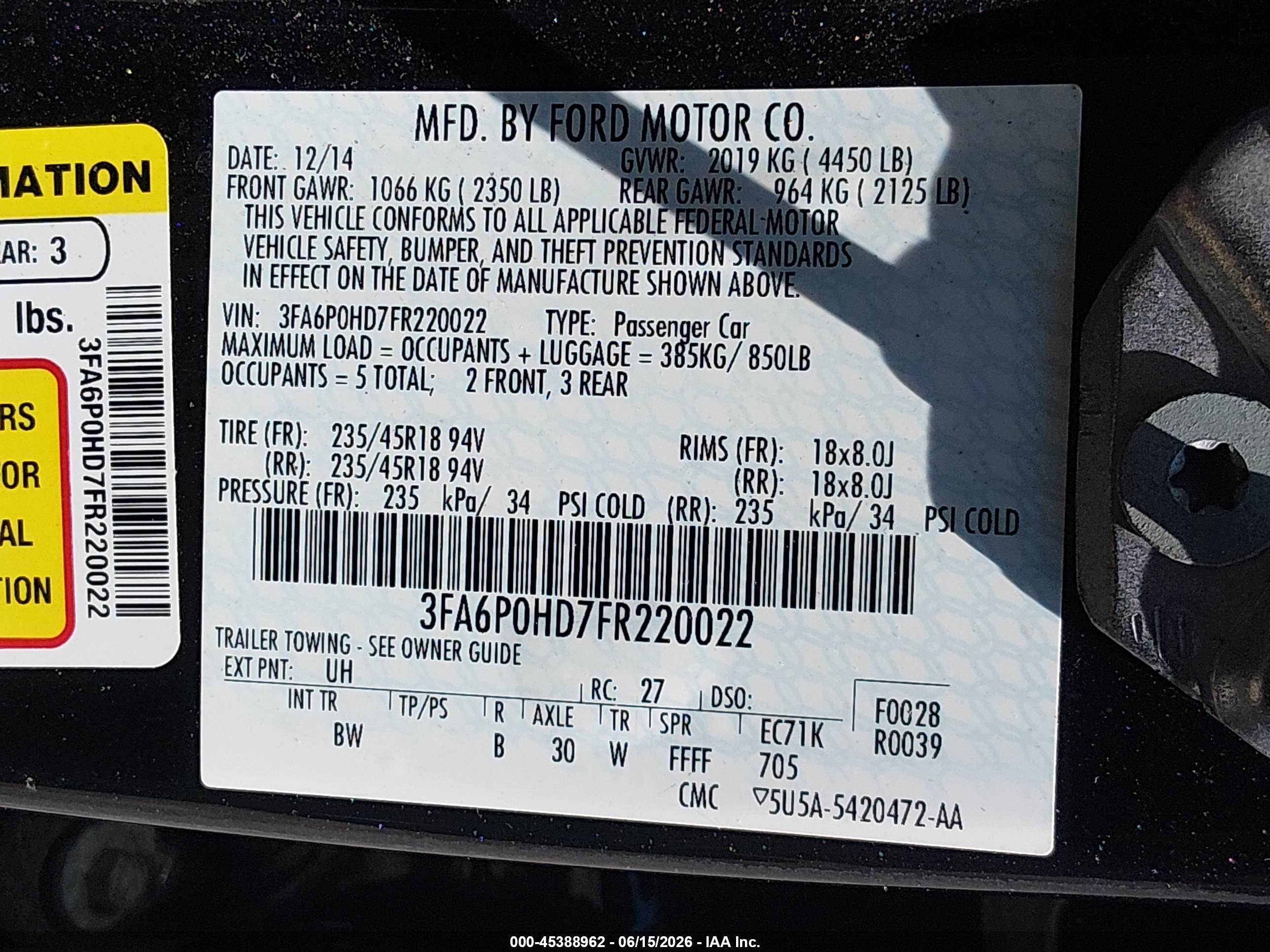 2015 Ford Fusion Se Black vin: 3FA6P0HD7FR220022