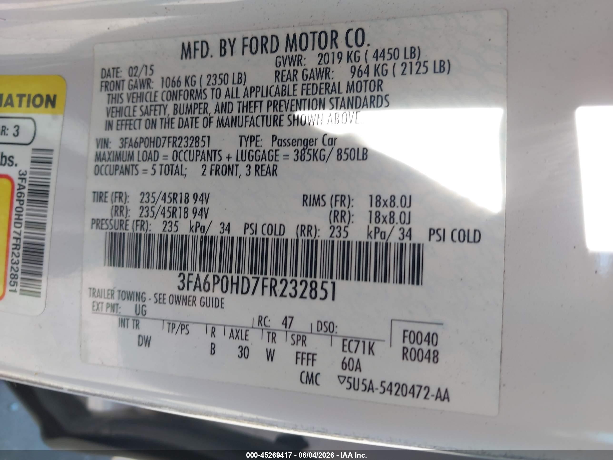 2015 Ford Fusion Se Белый vin: 3FA6P0HD7FR232851