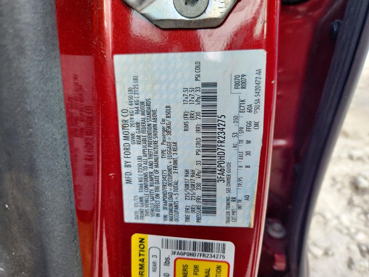 2015 Ford Fusion Se Красный vin: 3FA6P0HD7FR234275