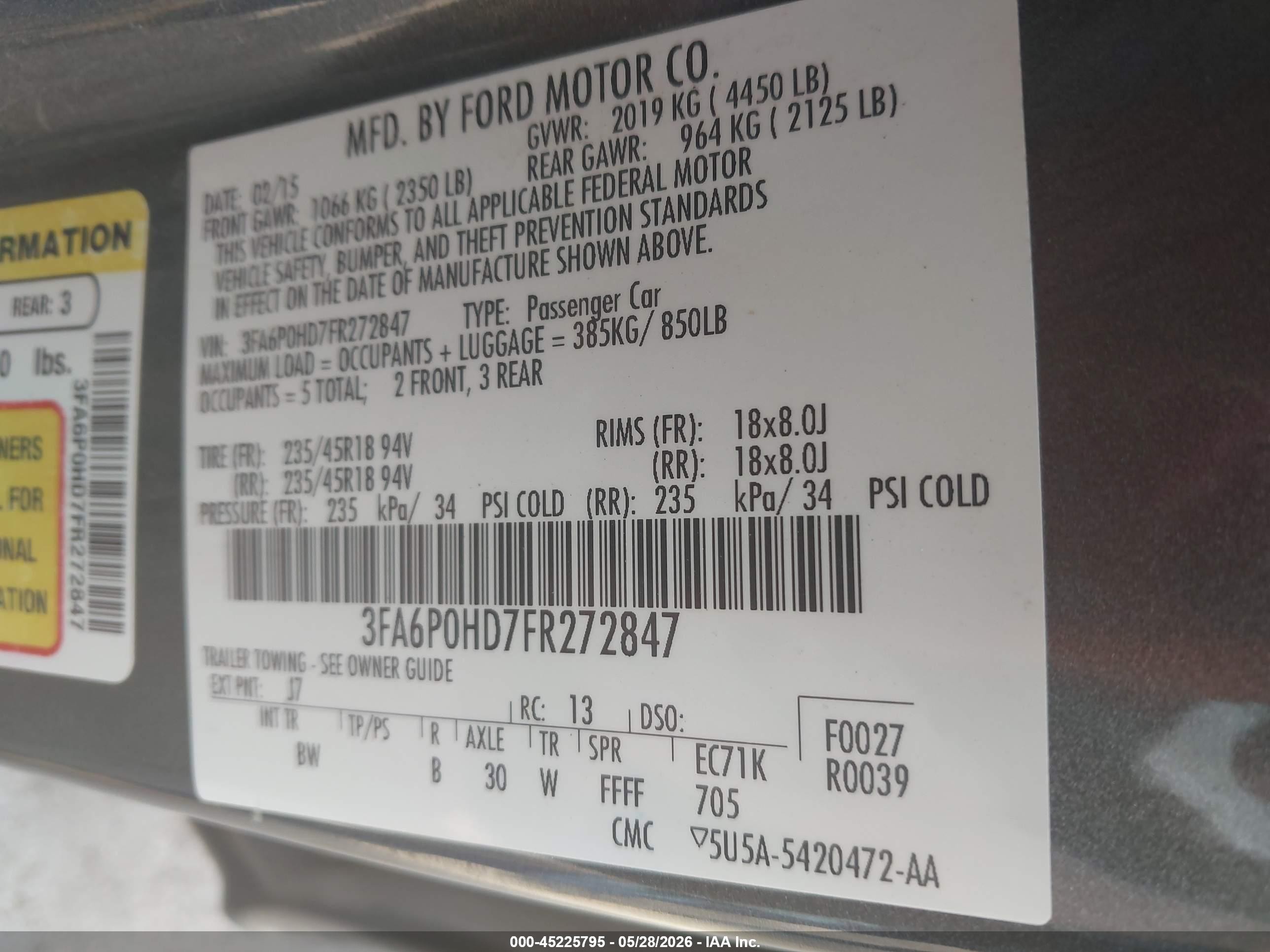 2015 Ford Fusion Se Gray vin: 3FA6P0HD7FR272847