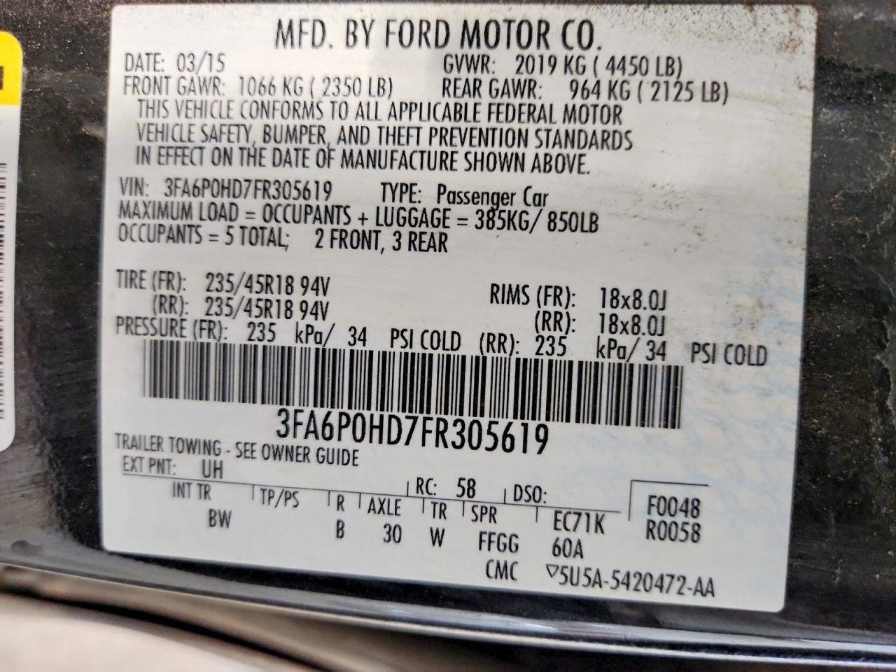 2015 Ford Fusion Se Black vin: 3FA6P0HD7FR305619