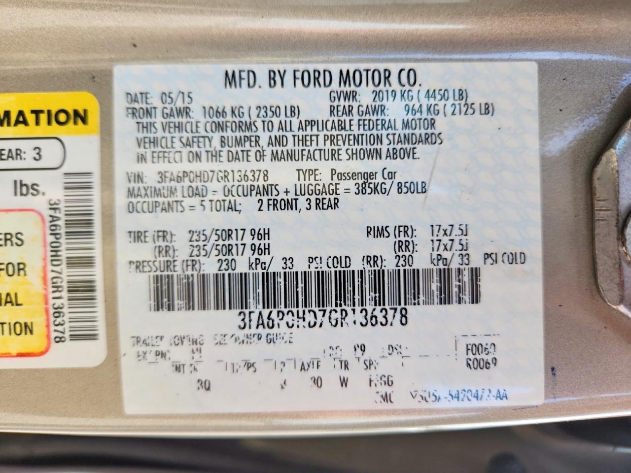 2016 Ford Fusion Se Gold vin: 3FA6P0HD7GR136378